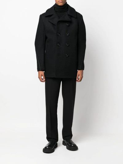 Schott piped-trim double-breasted coat outlook