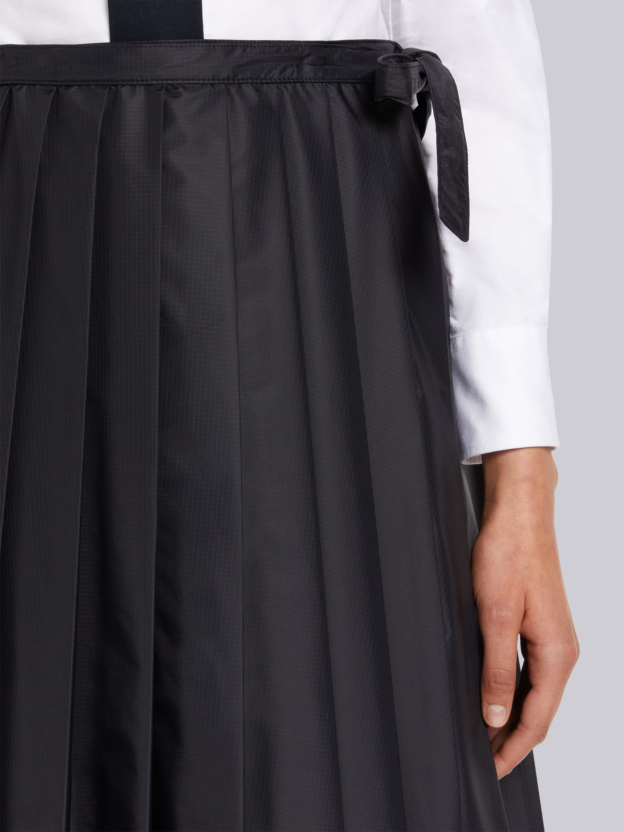 Navy Sheer Nylon Ripstop Below The Knee Pleated Wrap Skirt - 5