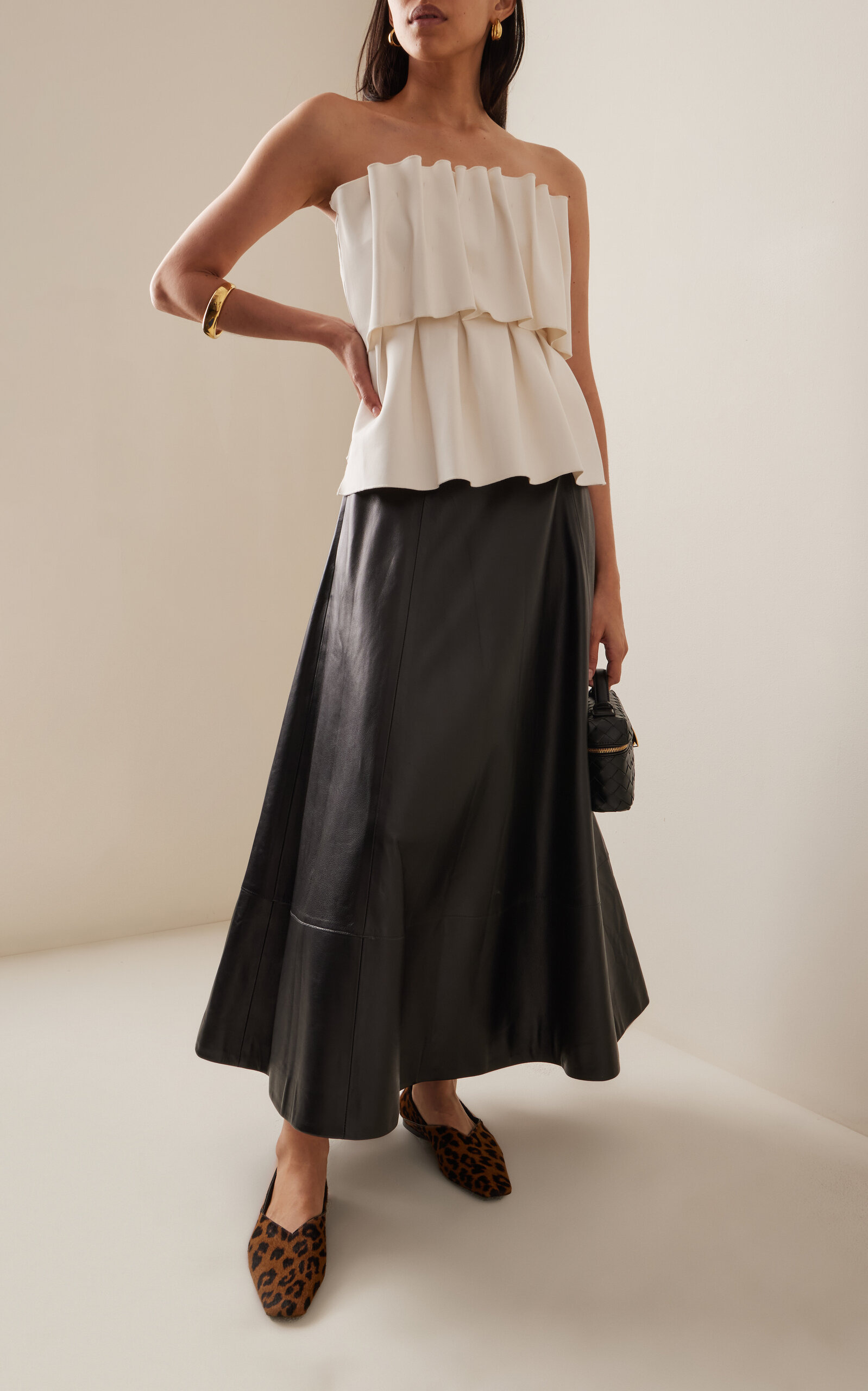 Ruffled Stretch-Crepe Strapless Top white - 3