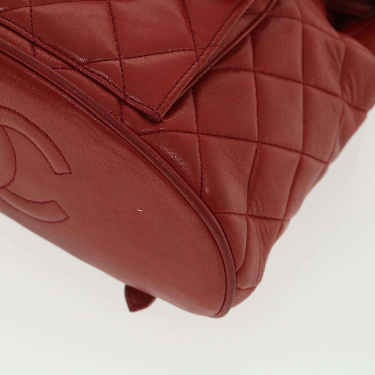 CHANEL Matelasse Chain Hand Bag Lamb Skin Red CC - 14