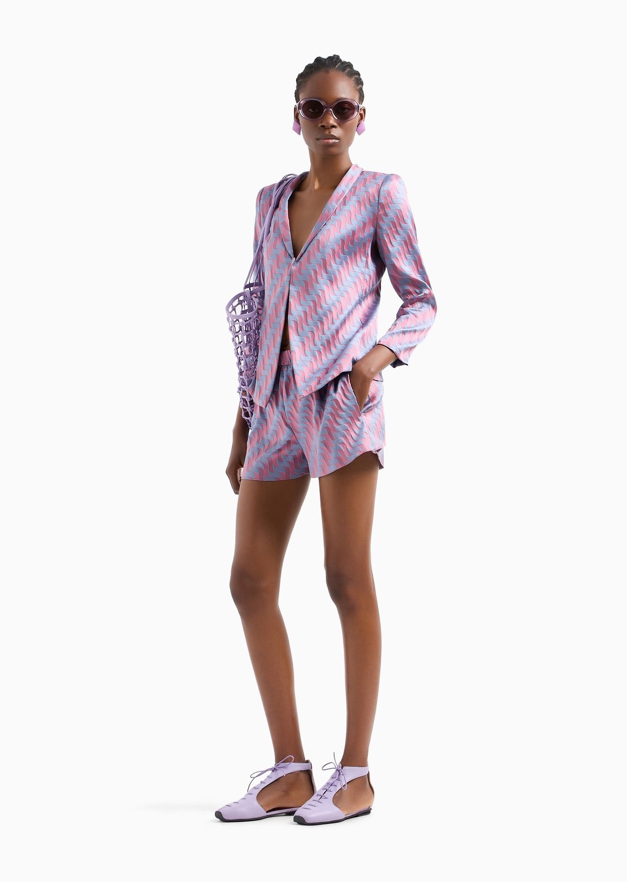 Two-tone wave-pattern jacquard elasticated-waist shorts - 4