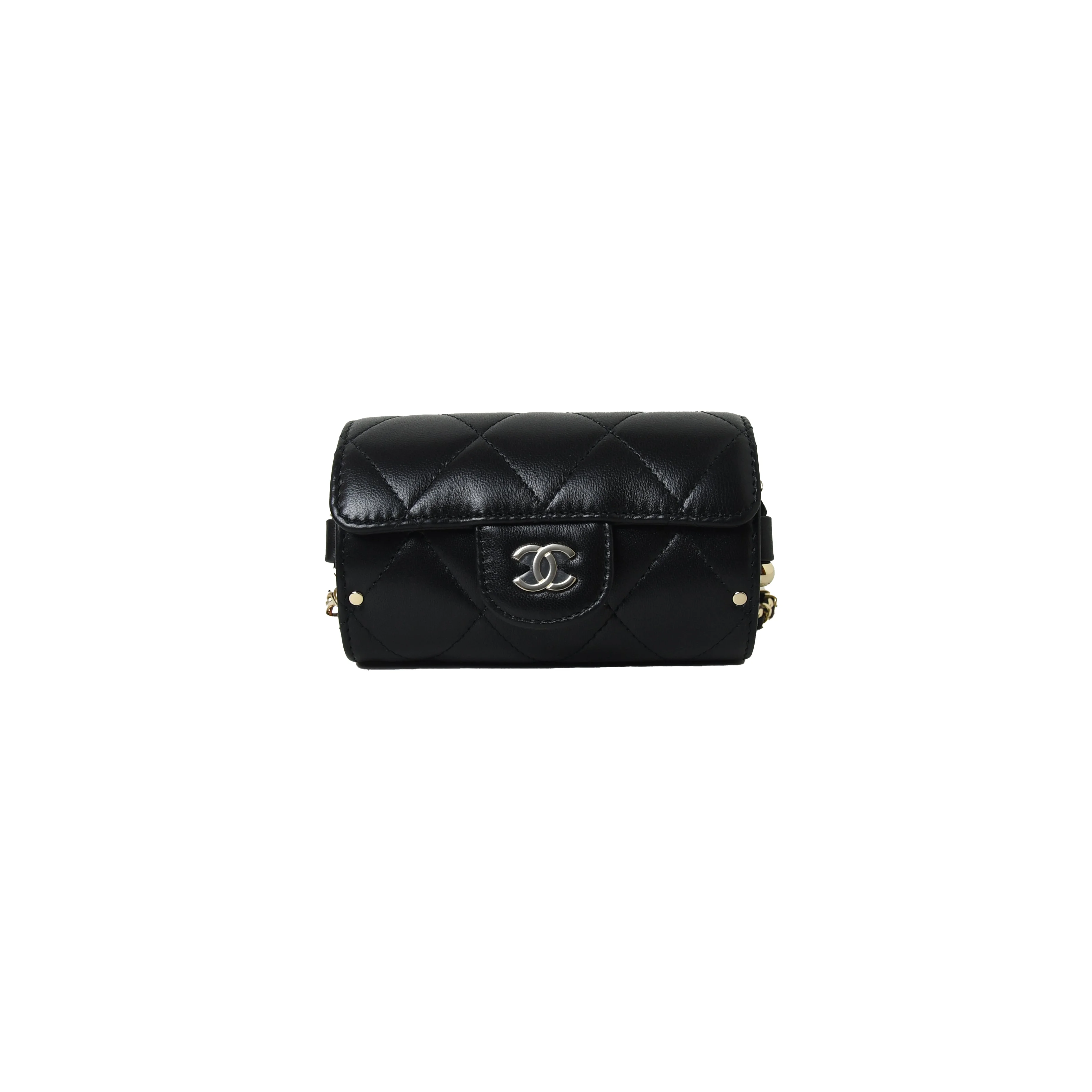 Chanel Lambskin Quilted Box Of Secrets Card Holder With Chain Black - 1