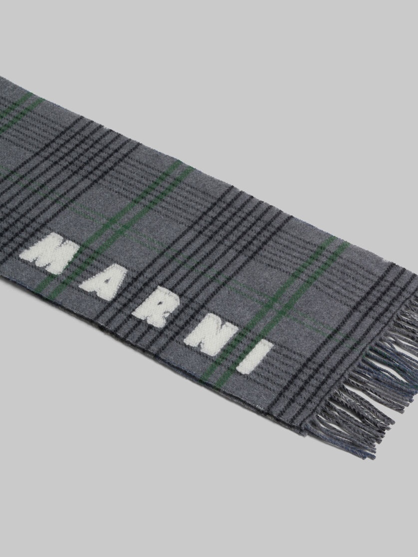 GREY DOUBLE CHECK WOOL SCARF - 4