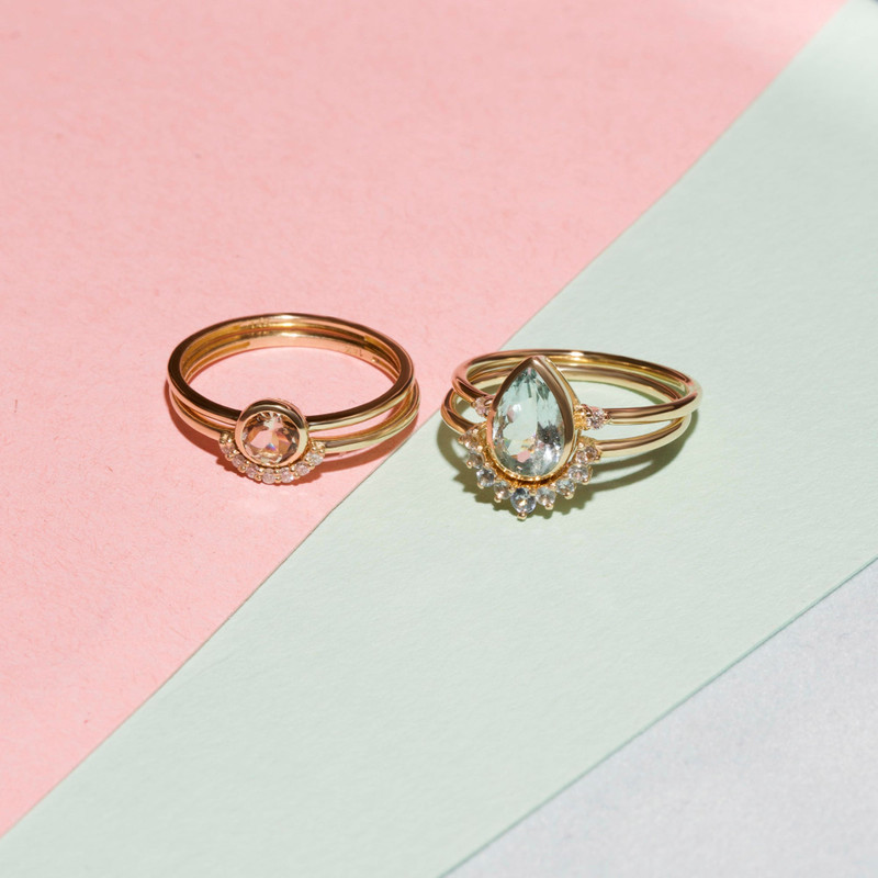Teardrop Aquamarine Ring Set 6