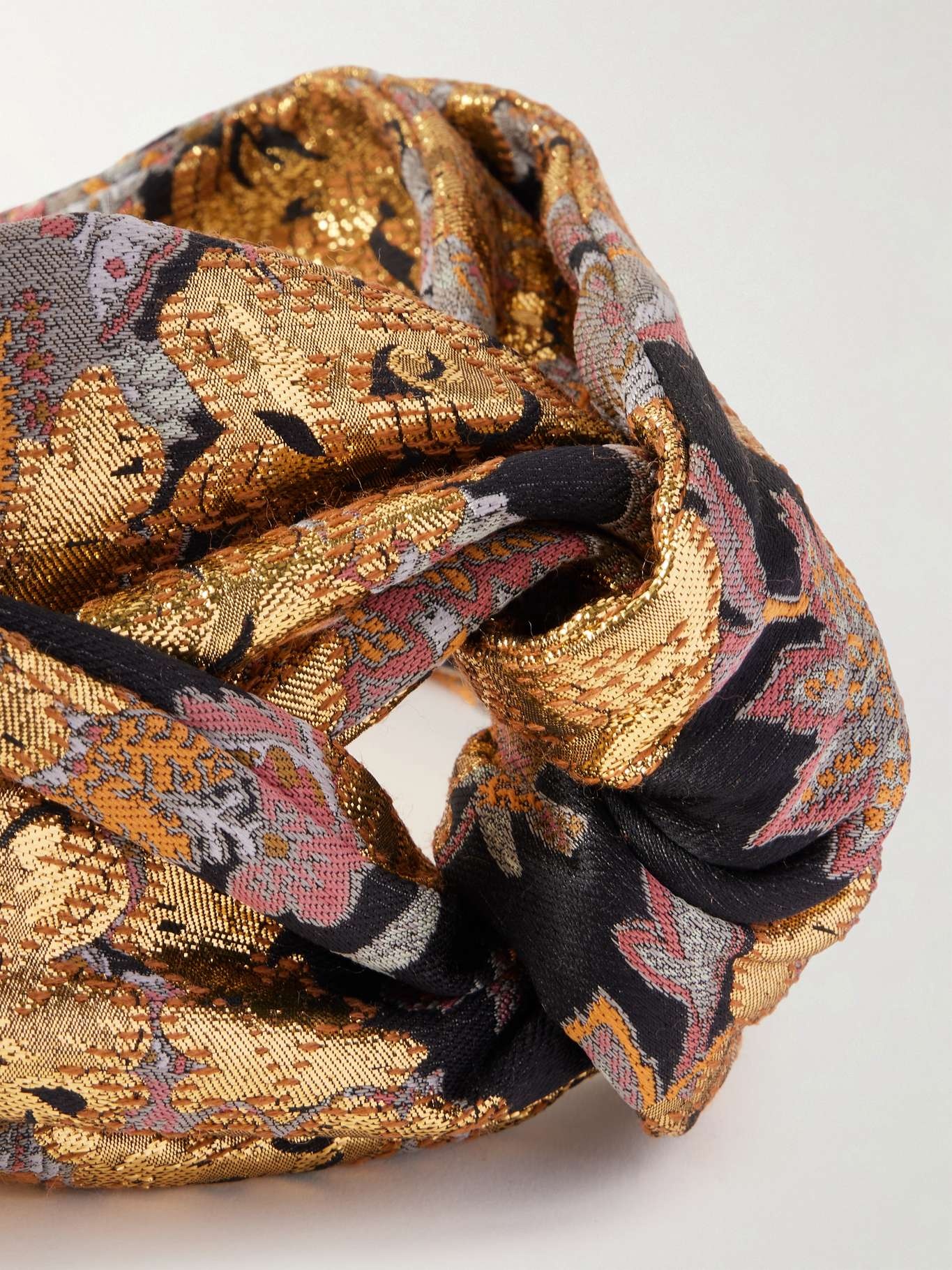 Twisted floral-brocade headband Gold - 3