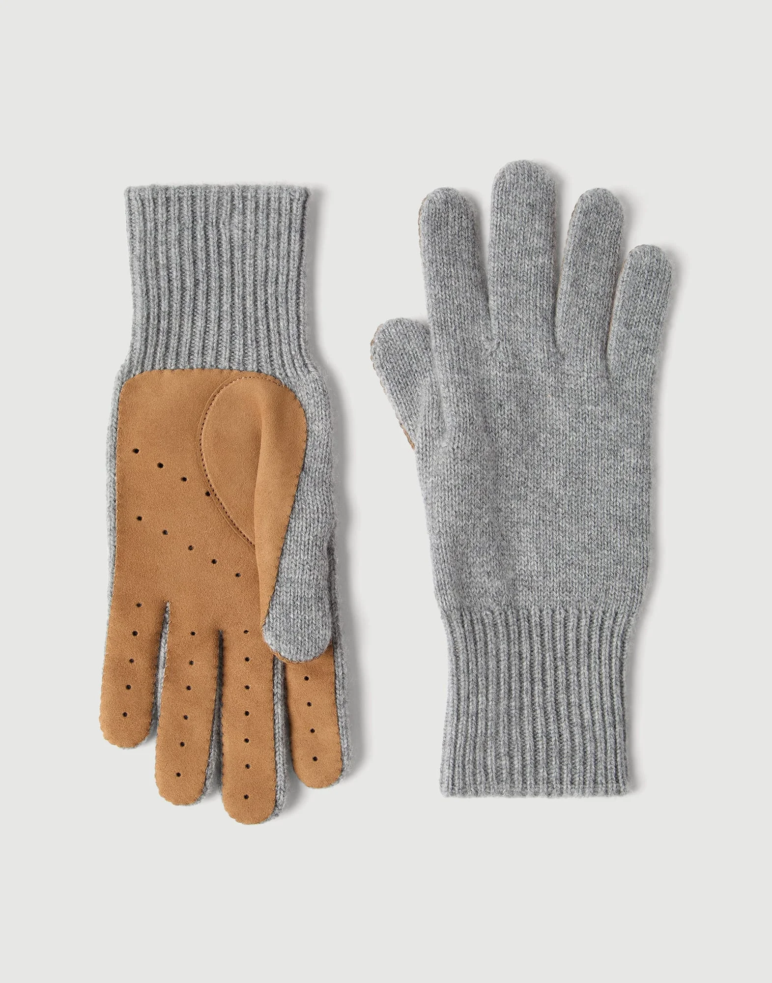 Cashmere knit gloves with suede palm - 1