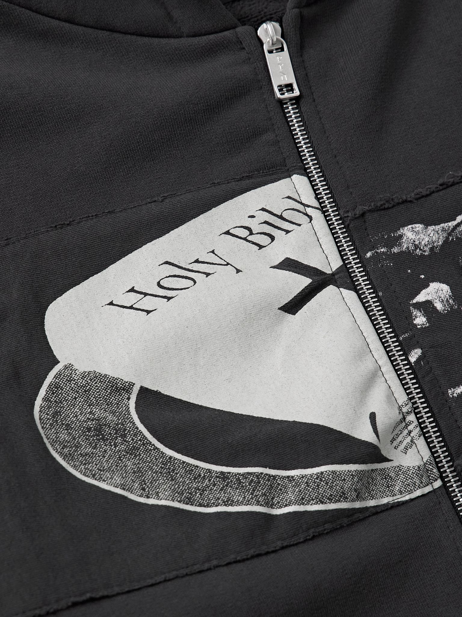 Holy Bible Assemblage Printed Cotton-Jersey Zip-Up Hoodie Black - 4