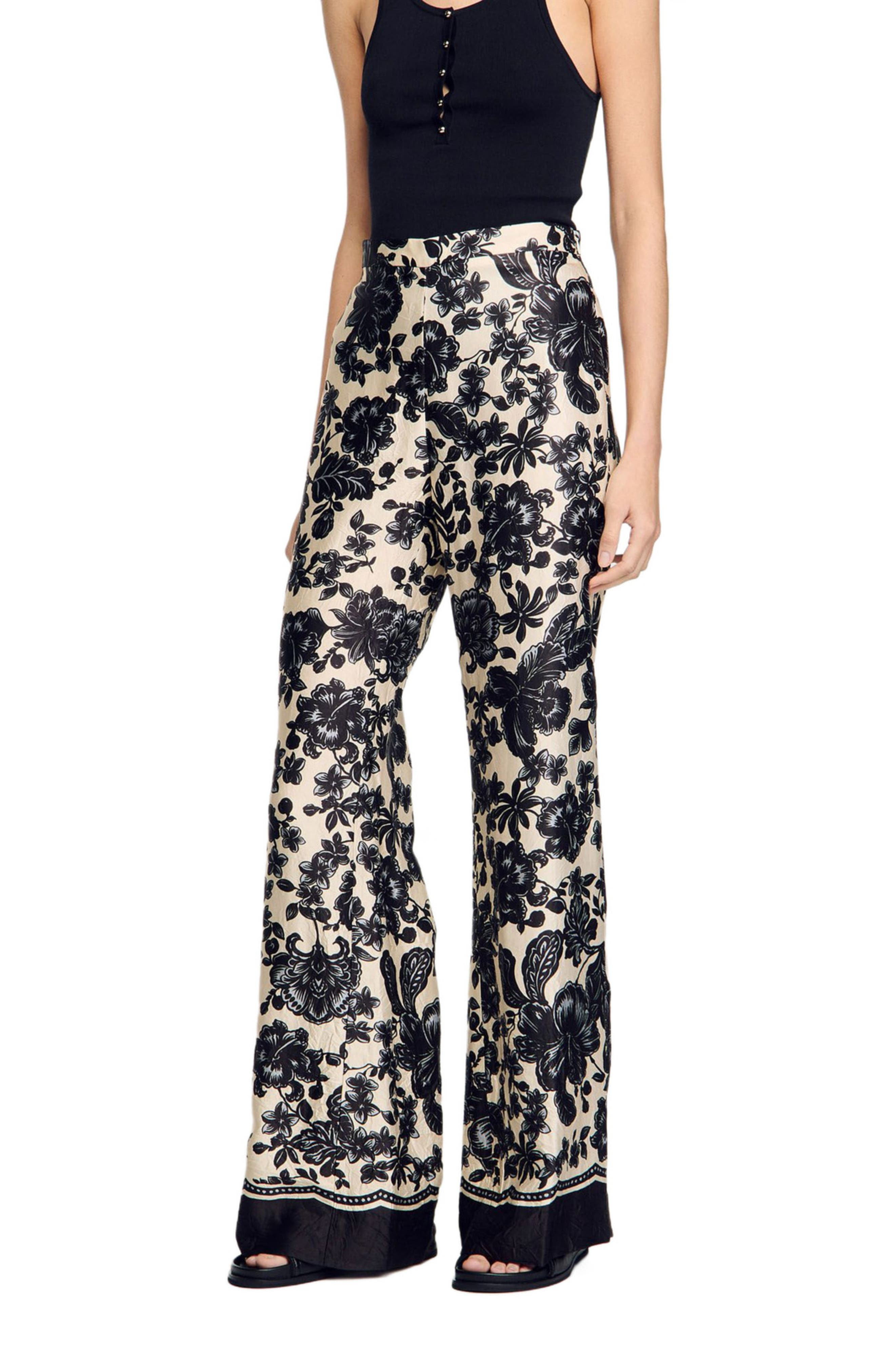 SANDRO Floral pants in Ecru /Black at Nordstrom - 3
