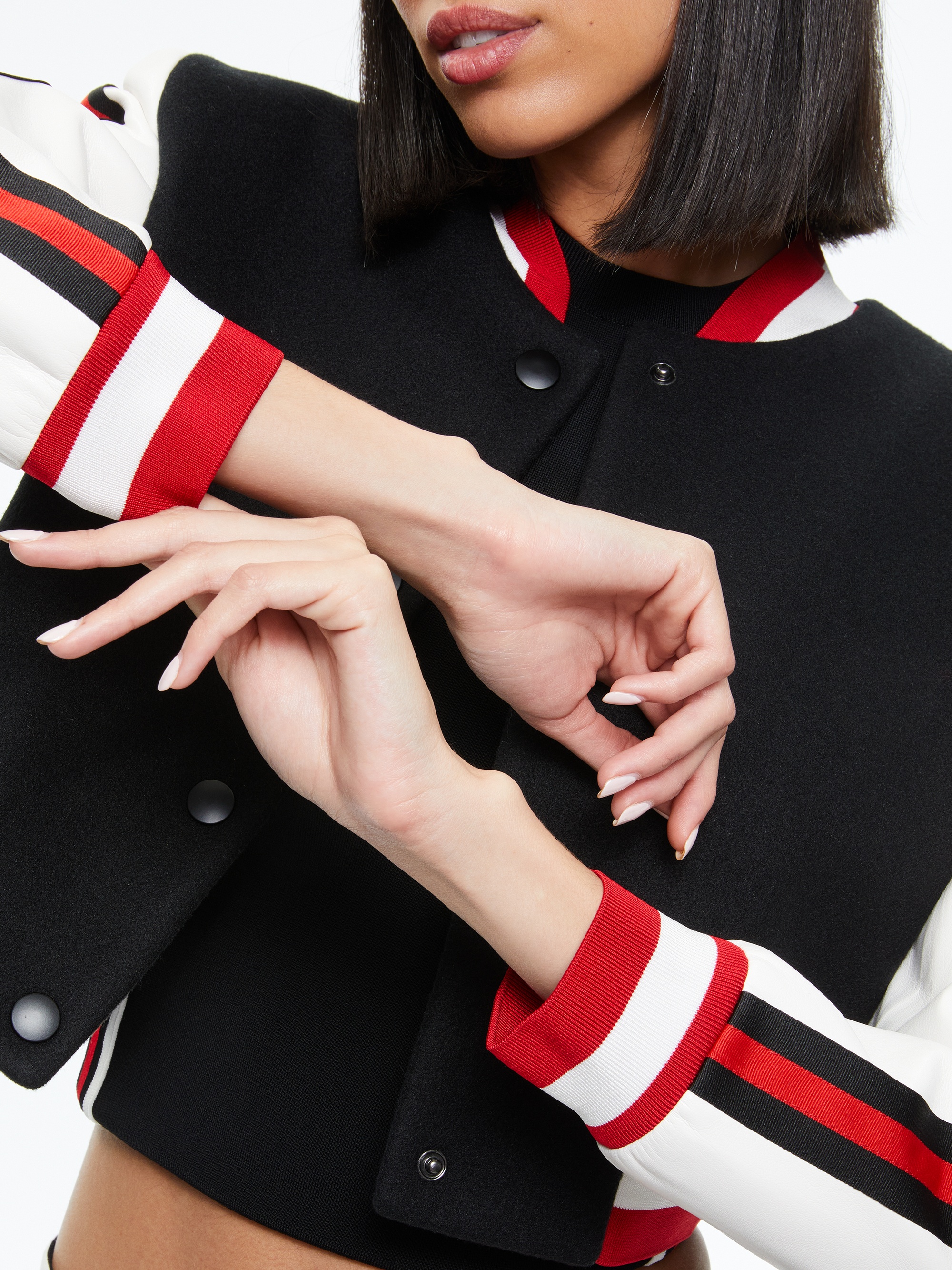 BARTON CROPPED VEGAN LEATHER VARSITY JACKET - 5