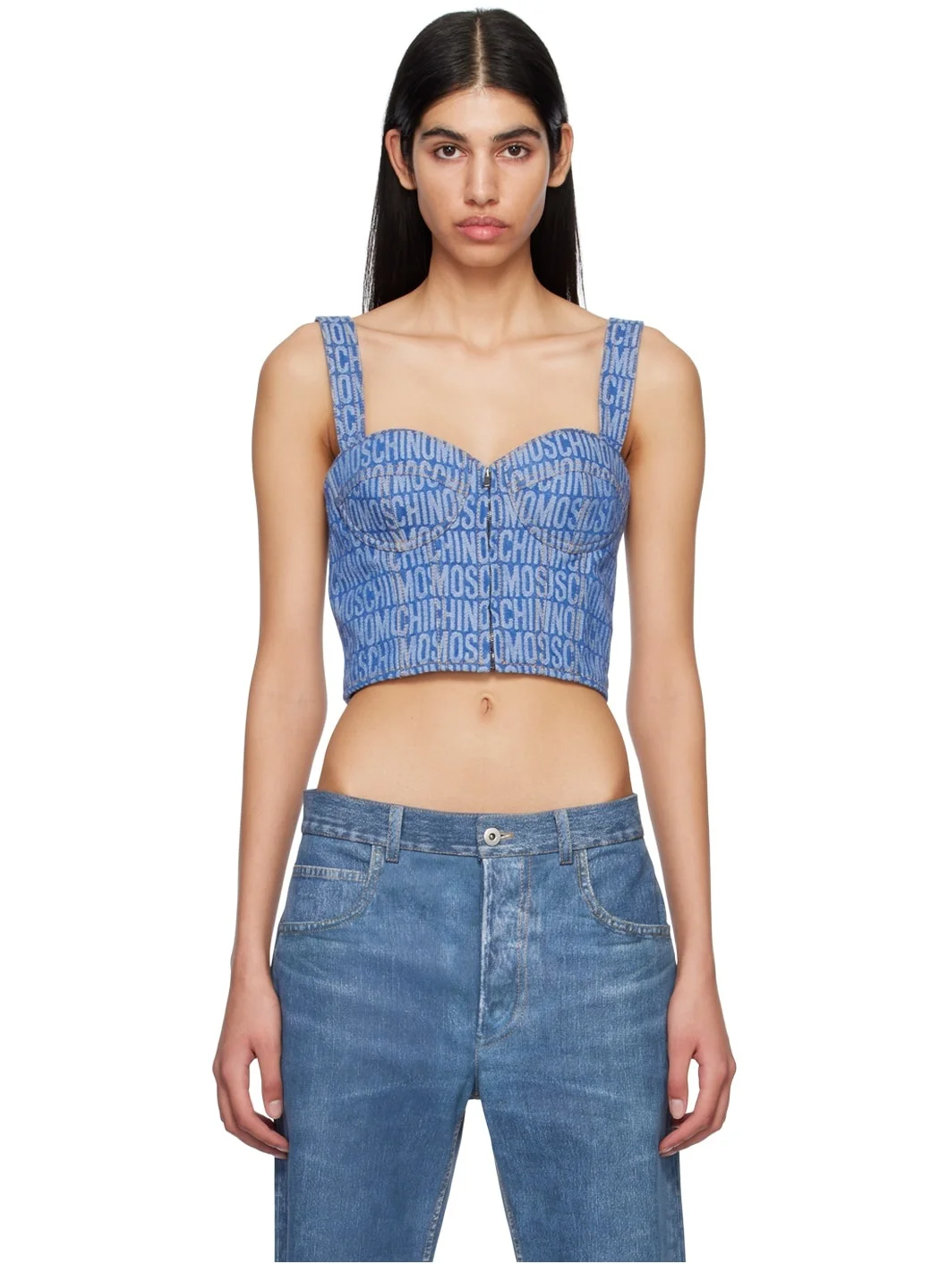 Blue Jacquard Denim Camisole - 1