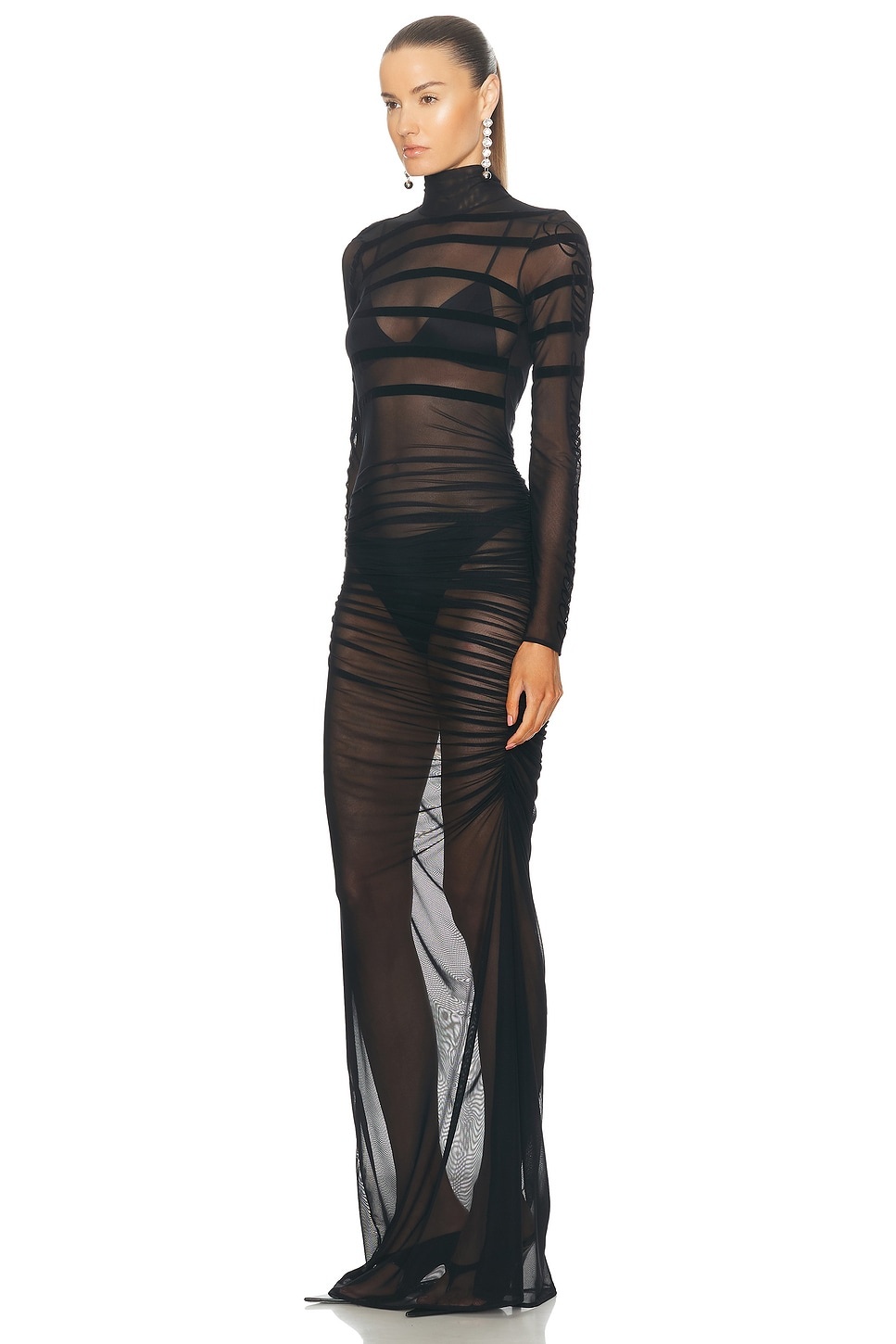 Gaultier & Mariniere Turtleneck Draped Mesh Dress - 3