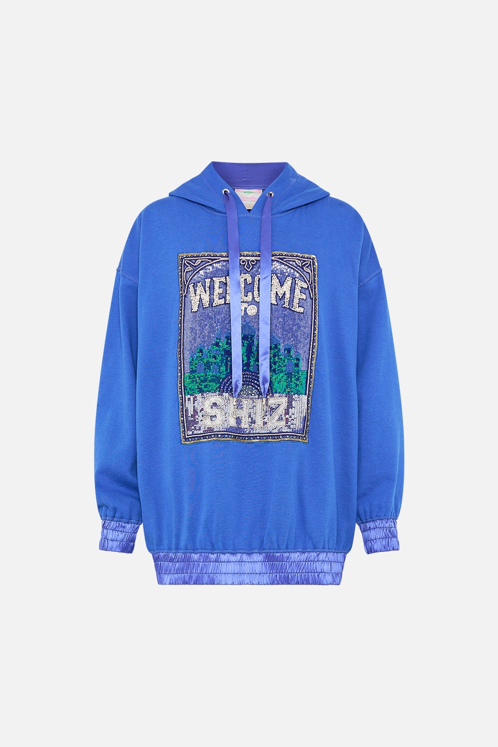 SILK BAND OVERSIZED HOODIE WITH POCKETS- BLUE - 1