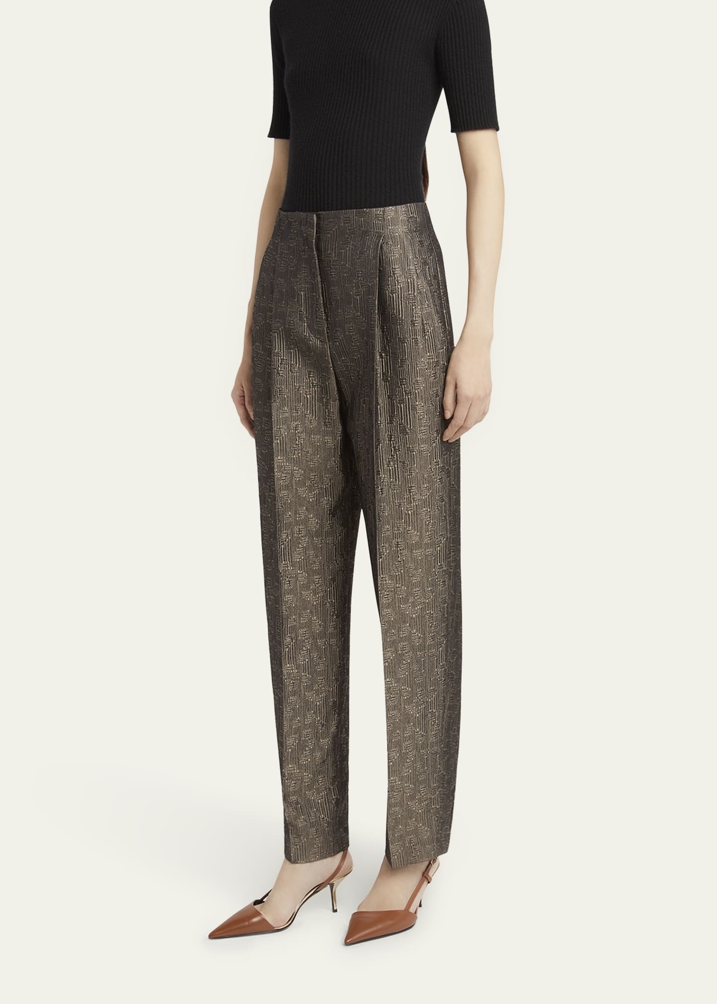 Geo Silk Jacquard Tapered-Leg Trousers - 4