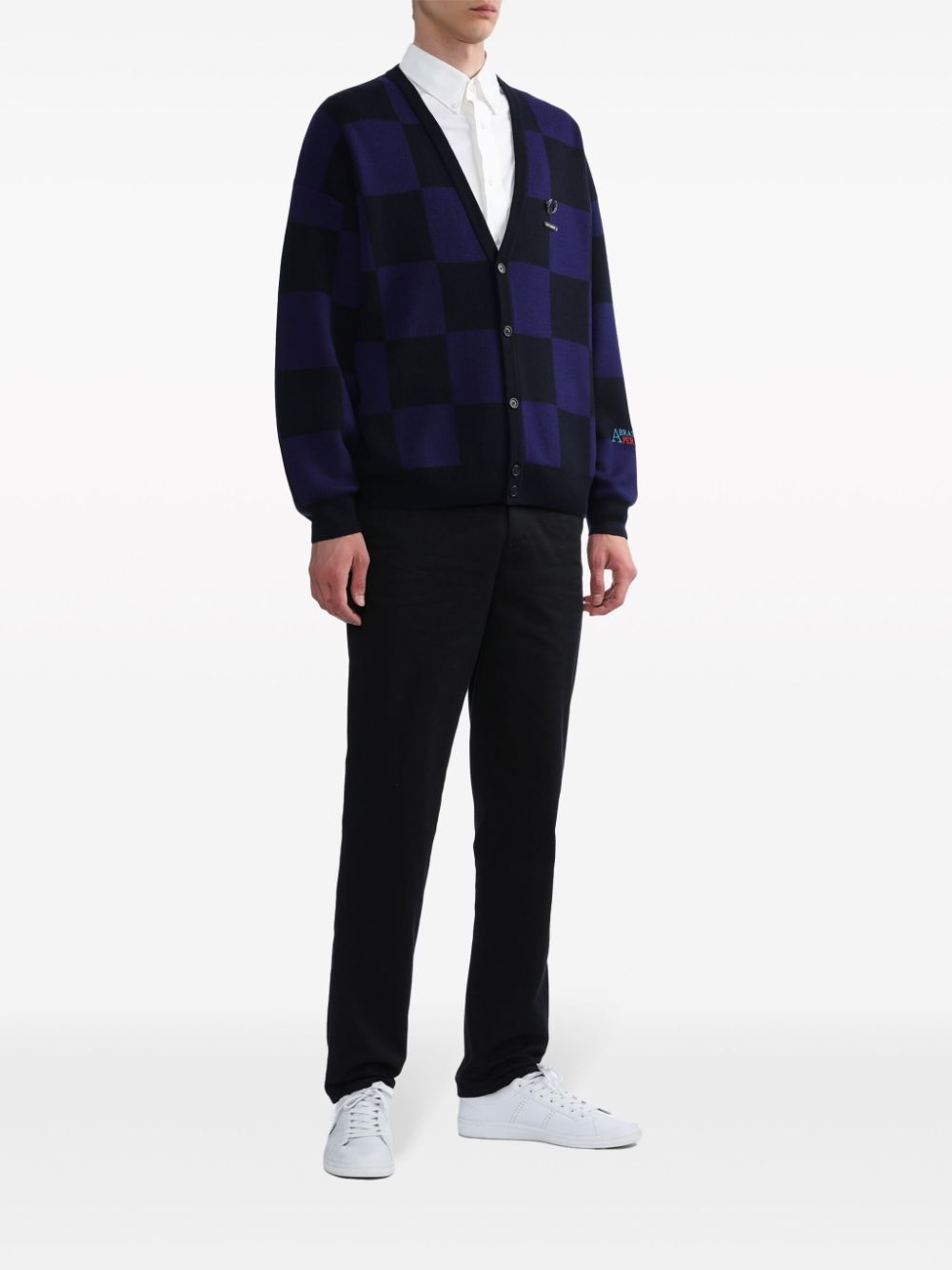 x Raf Simons logo-appliquÃ© checkered cotton cardigan - 2