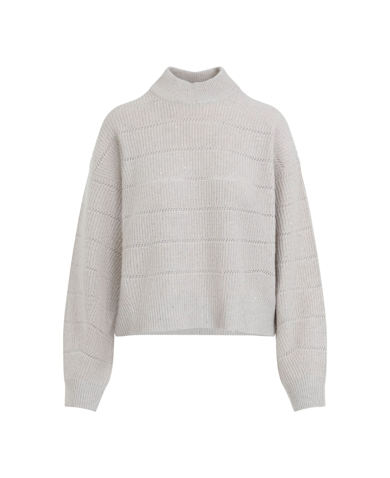 Mock Neck Lana Cashmire Stripe Pullover - 2
