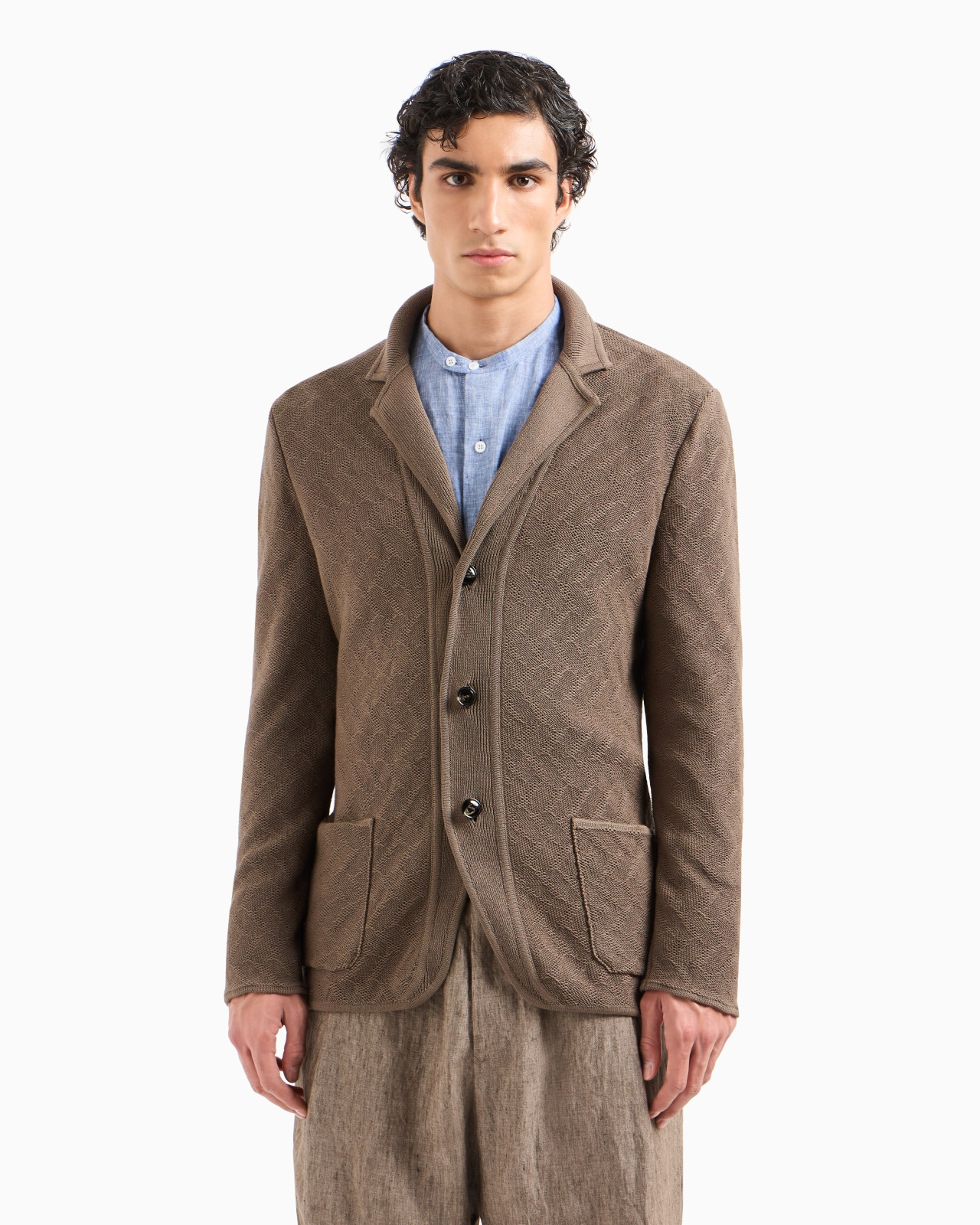 SINGLE-BREASTED JACKET IN A JACQUARD COTTON KNIT - 4