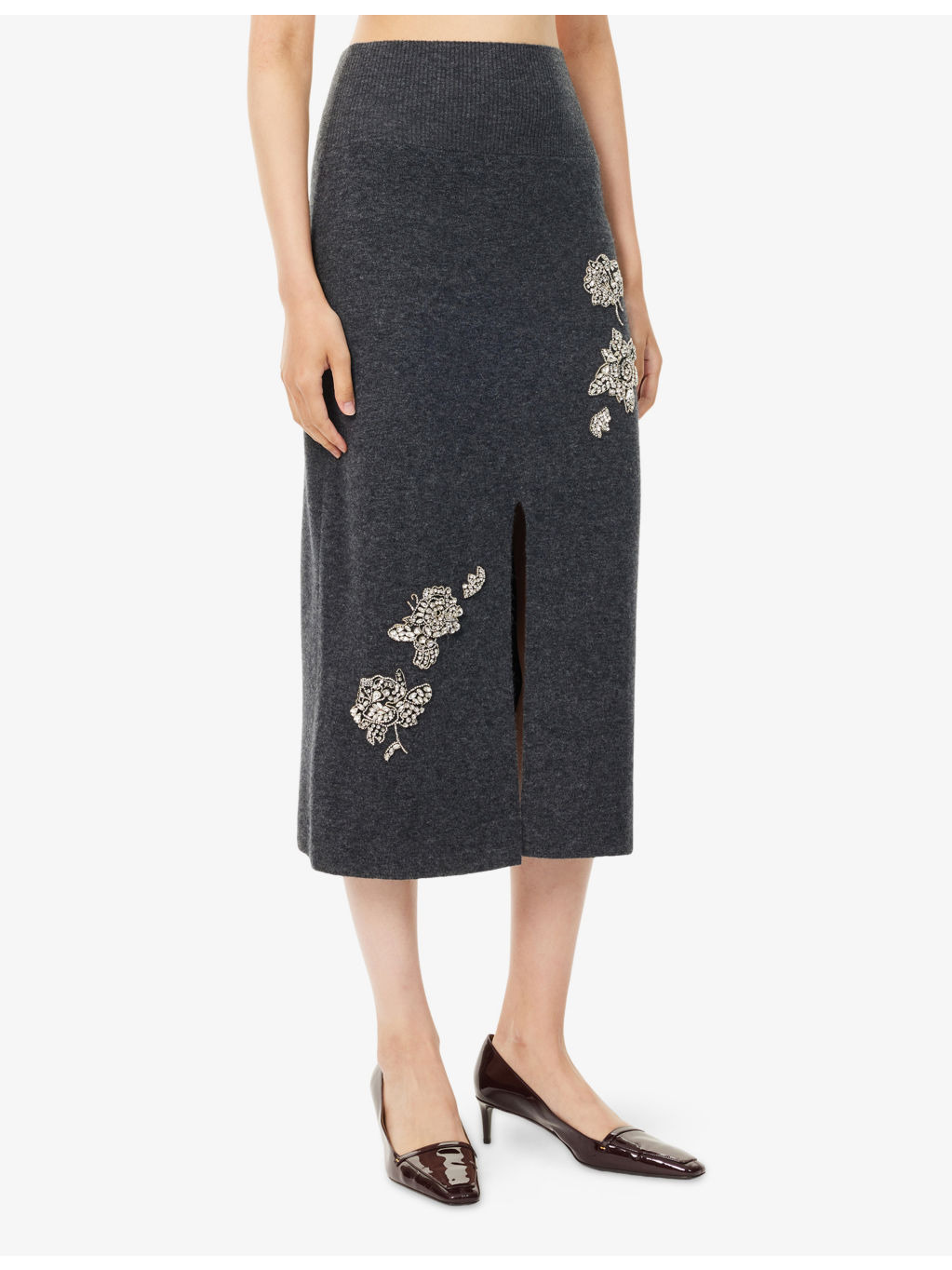 Embellished Technical-Blend Pencil Knitted Midi Skirt - 3