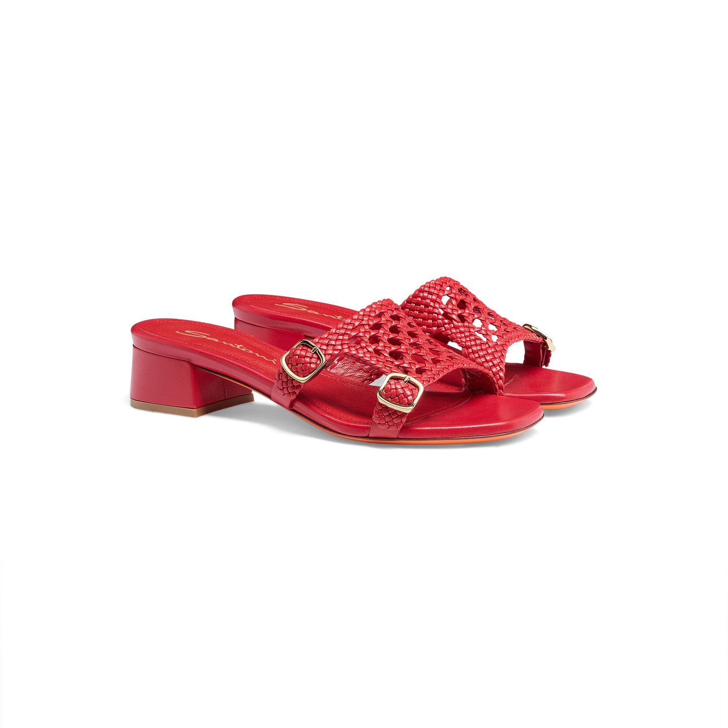 Women's red woven leather double-buckle Didi slide sandal - 2