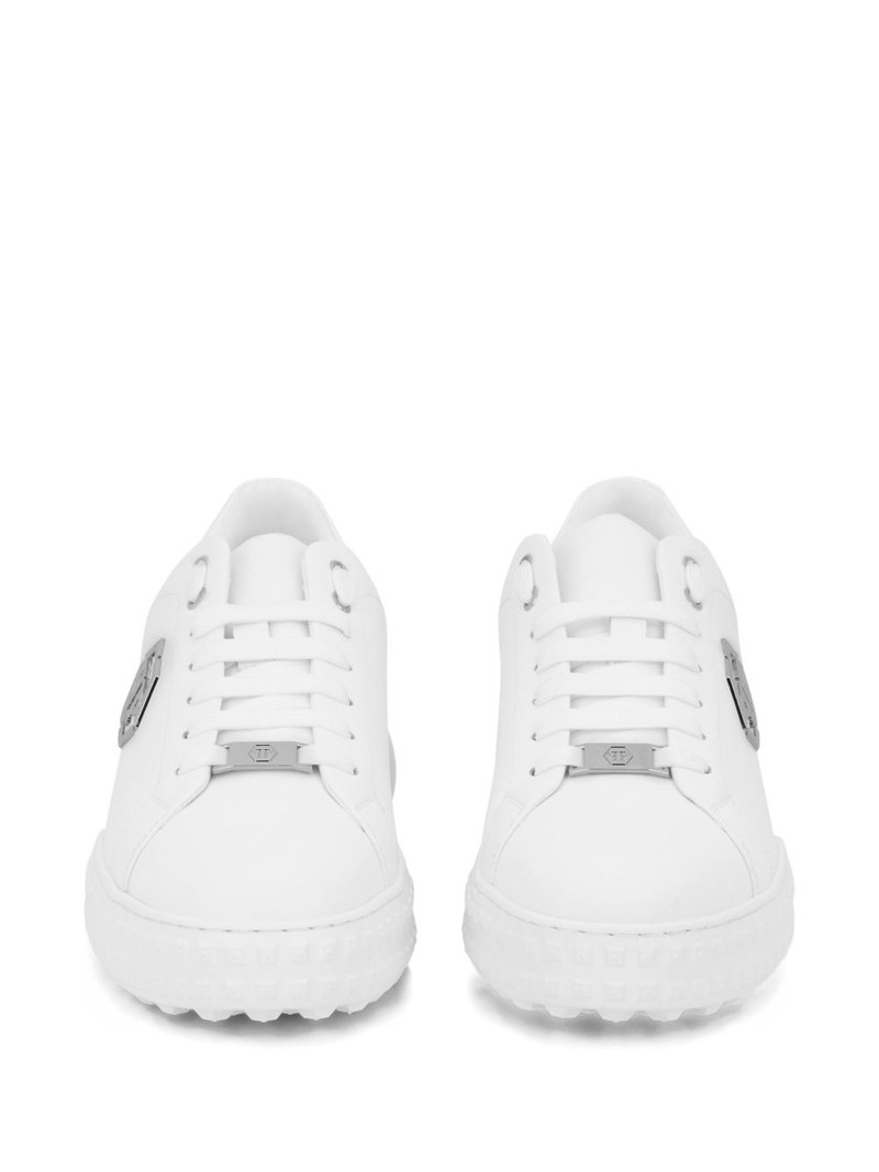 hexagon logo plaque leather low-top trainers 3