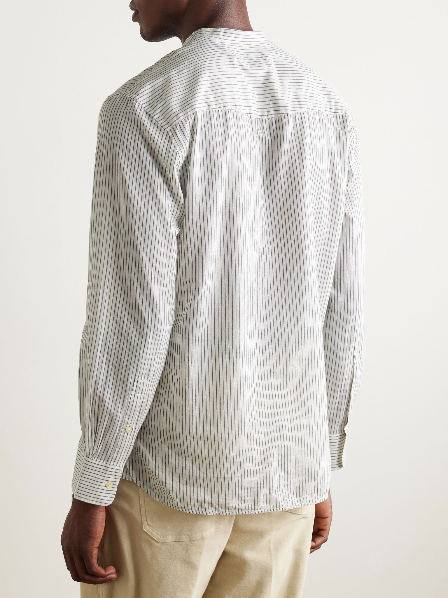 Gali Grandad-Collar Striped Cotton-Voile Shirt White - 4