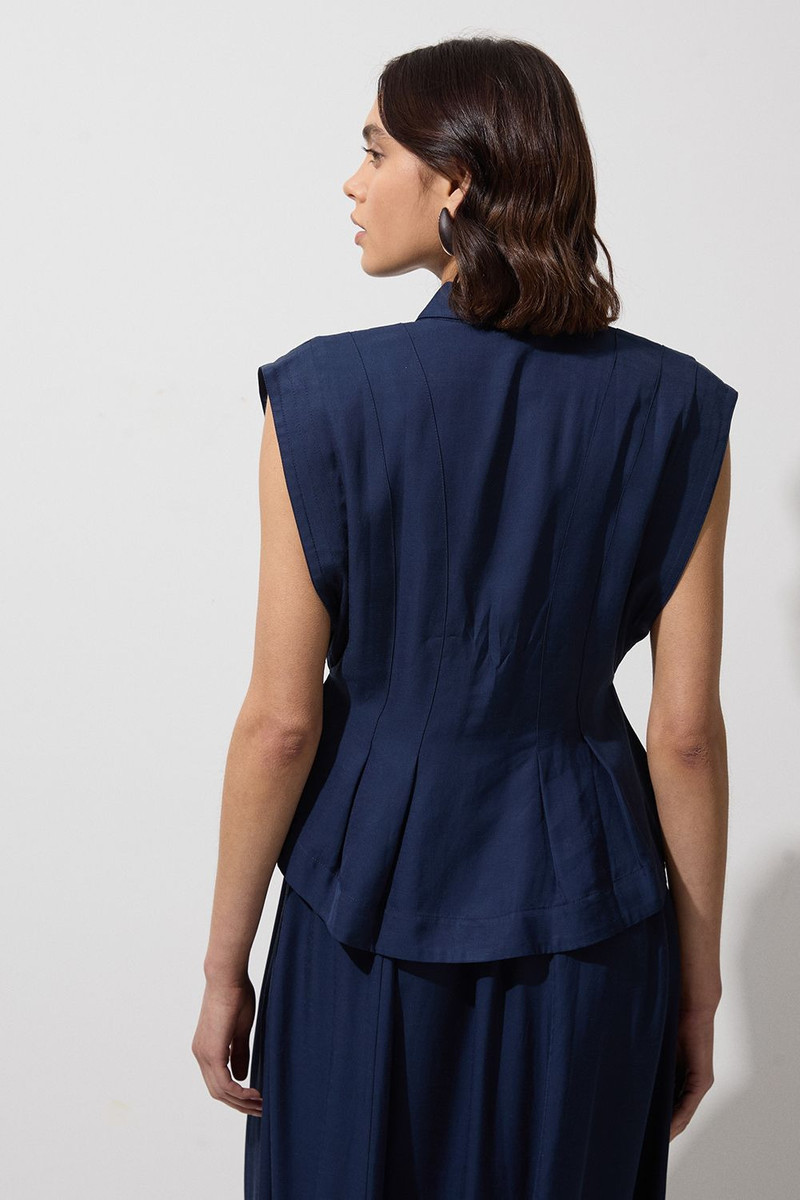 Tall Premium Viscose Linen Topstitch Woven Blouse With Waist Seam Detail 4