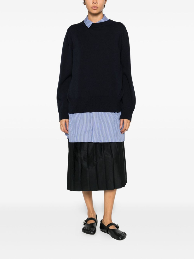sacai Poplin x Cotton striped collared knit dress outlook
