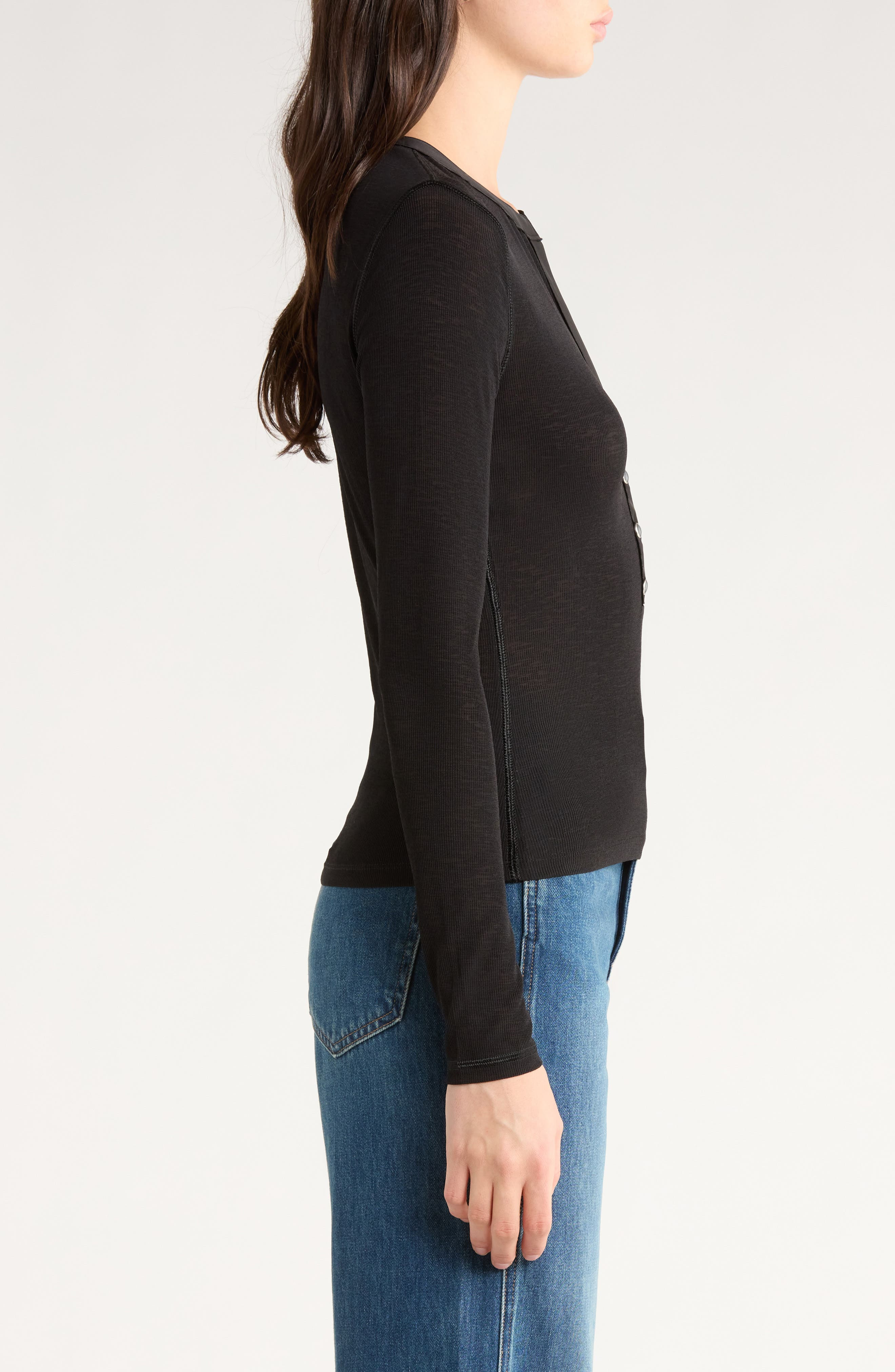 Veronica Beard Drexler Knit Henley Top in Black at Nordstrom - 3