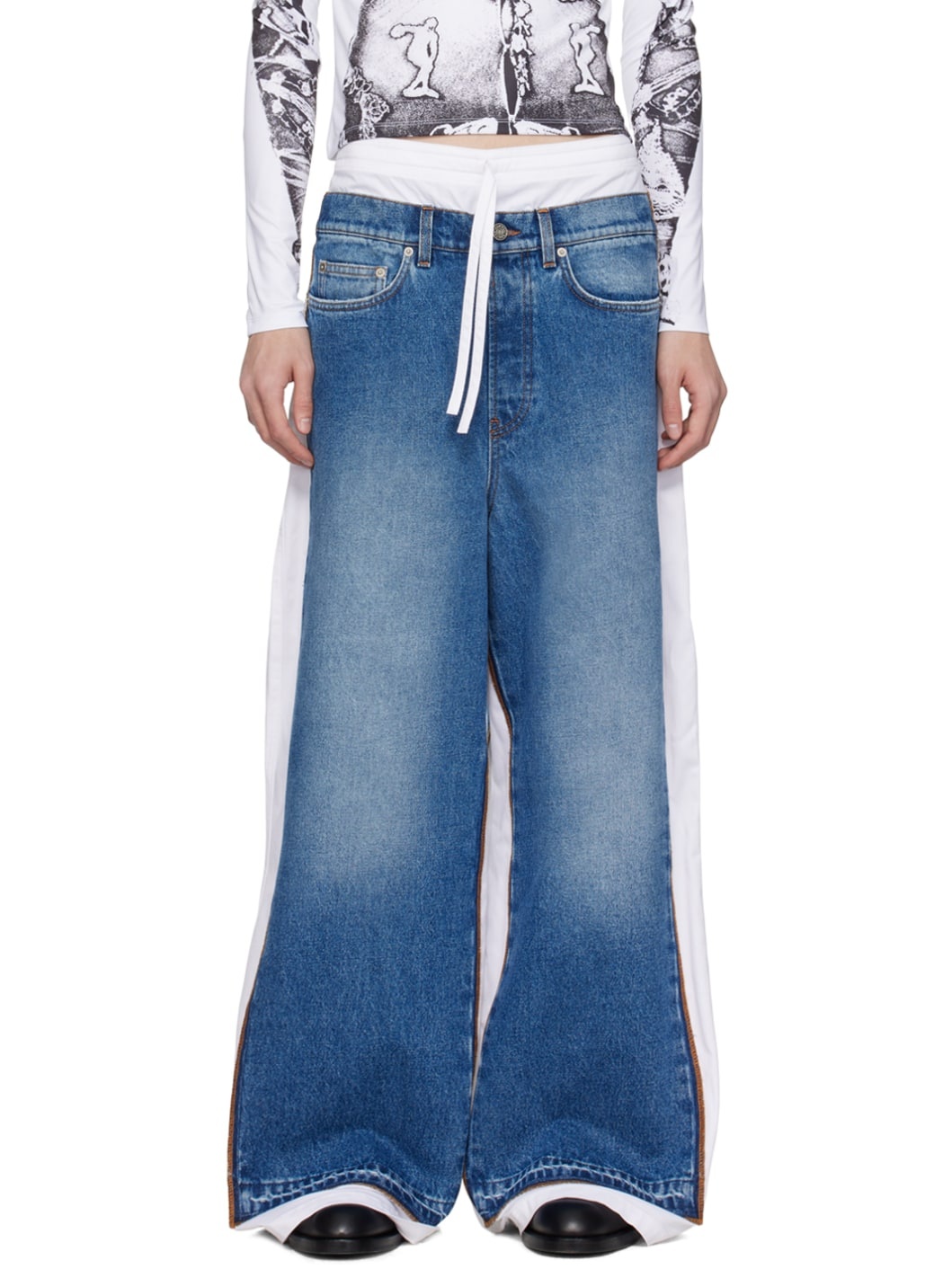 Blue & White 'The Trompe L'œil' Denim Trousers - 1