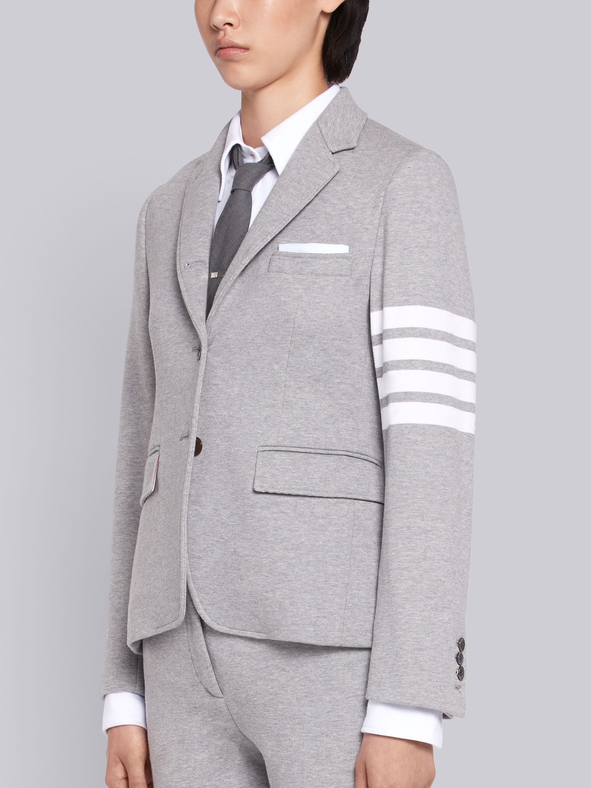 Light Grey Classic Loop Back Narrow Shoulder 4-Bar Jacket - 2