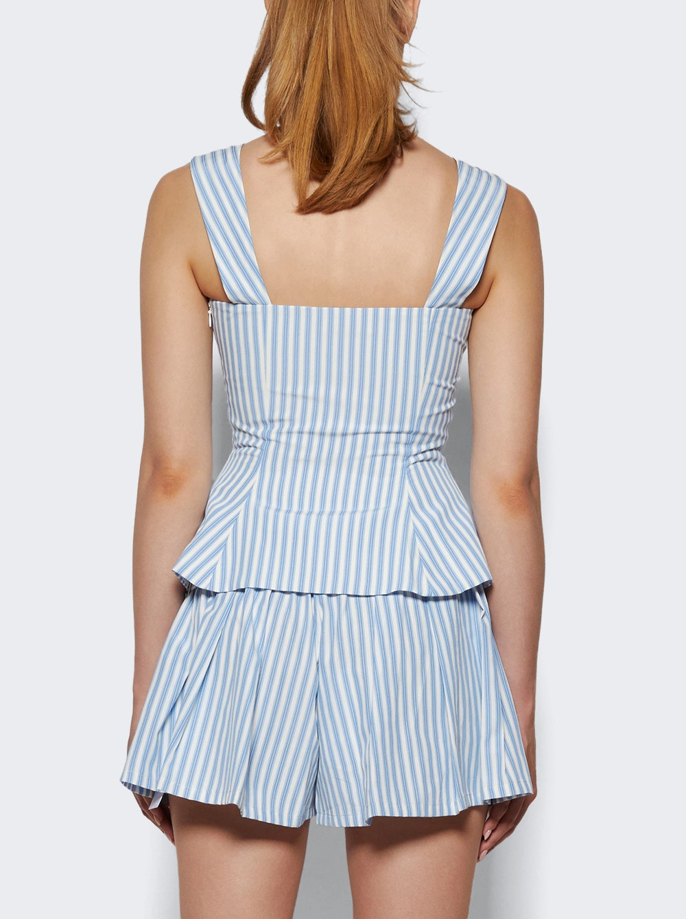 Crystal Grommet Poplin Corset Top White And Blue - 4