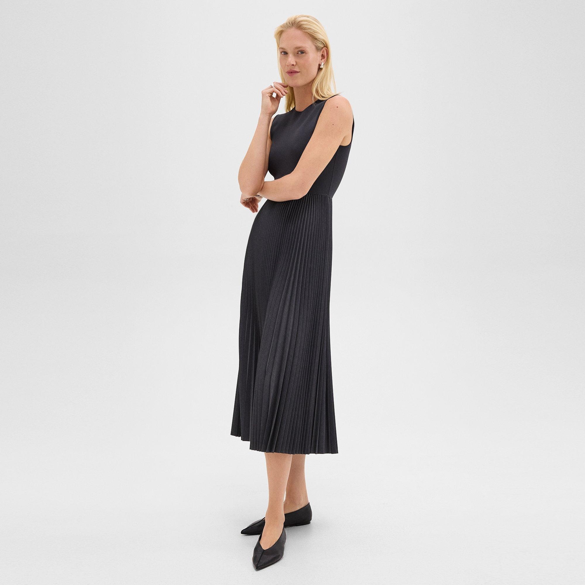 Pleated Combo Dress in Stretch Wool-Blend - 3