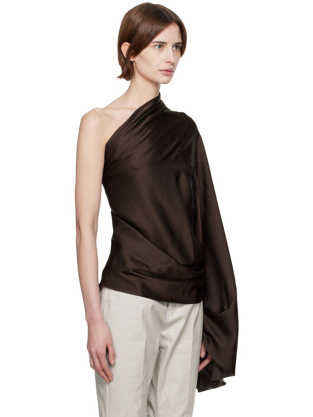Brown Hollywood One Sleeve Top - 2