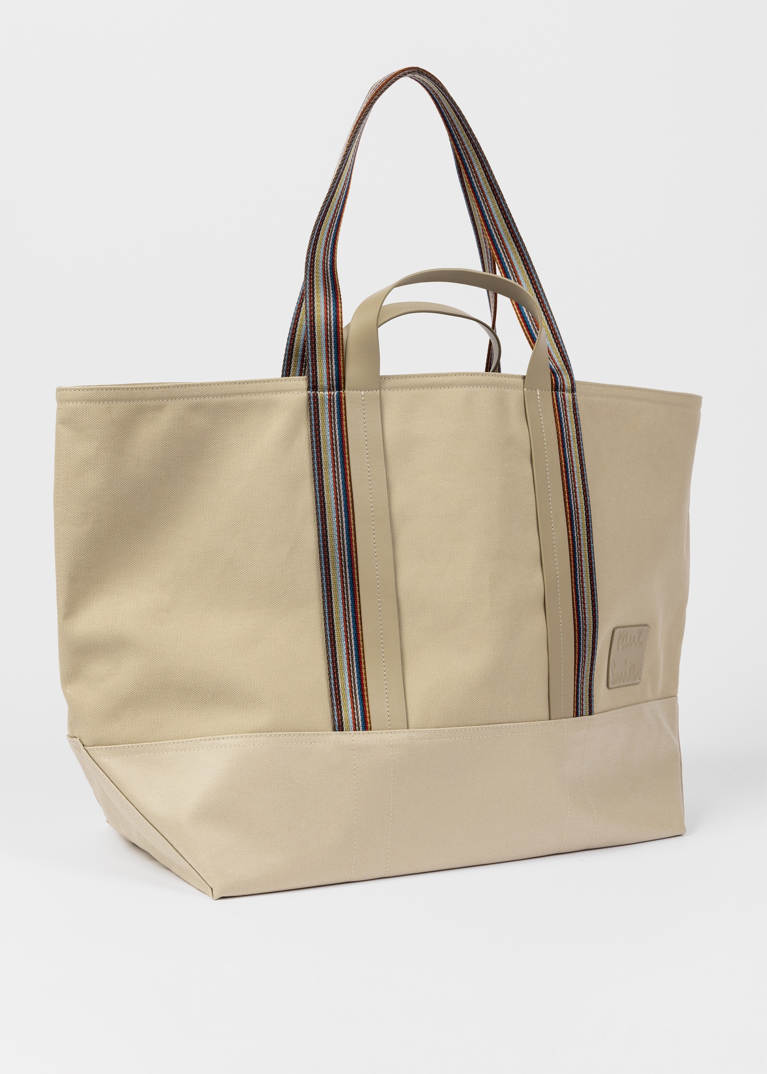 Beige Cotton-Blend Canvas Tote Bag with 'Signature Stripe' Straps - 2