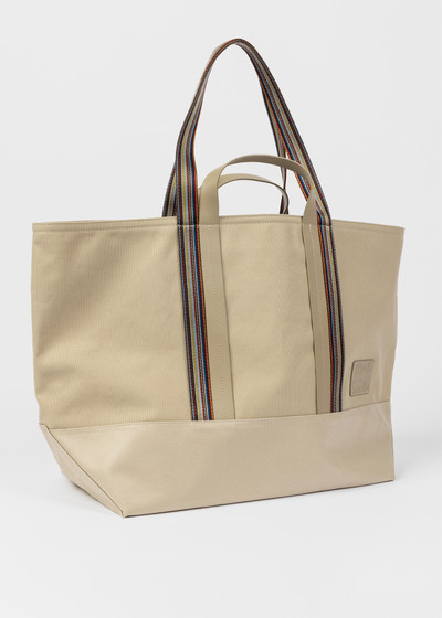 Paul Smith Beige Cotton-Blend Canvas Tote Bag with 'Signature Stripe' Straps outlook
