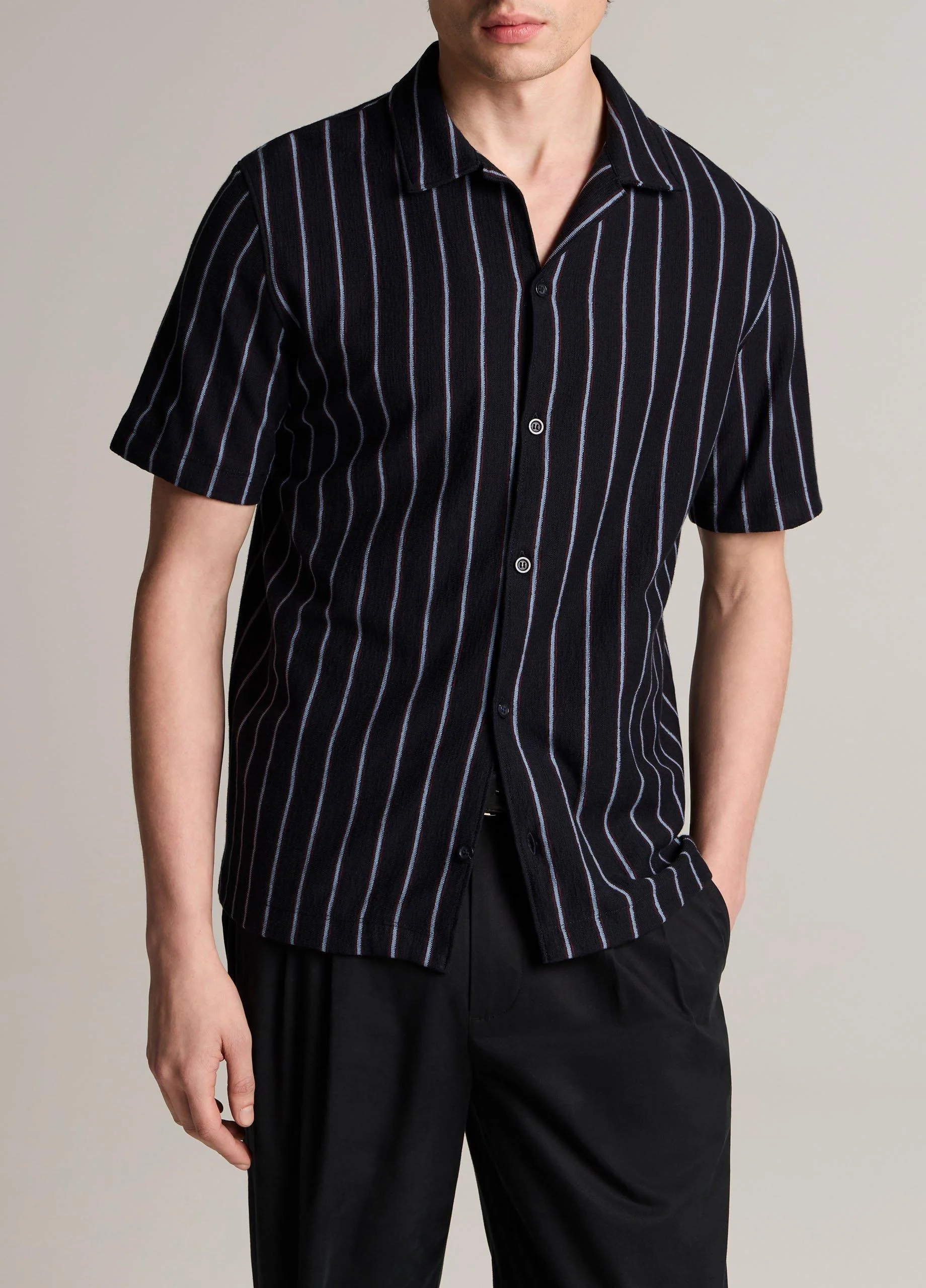 Striped Cotton Terry Cabana Shirt - 1