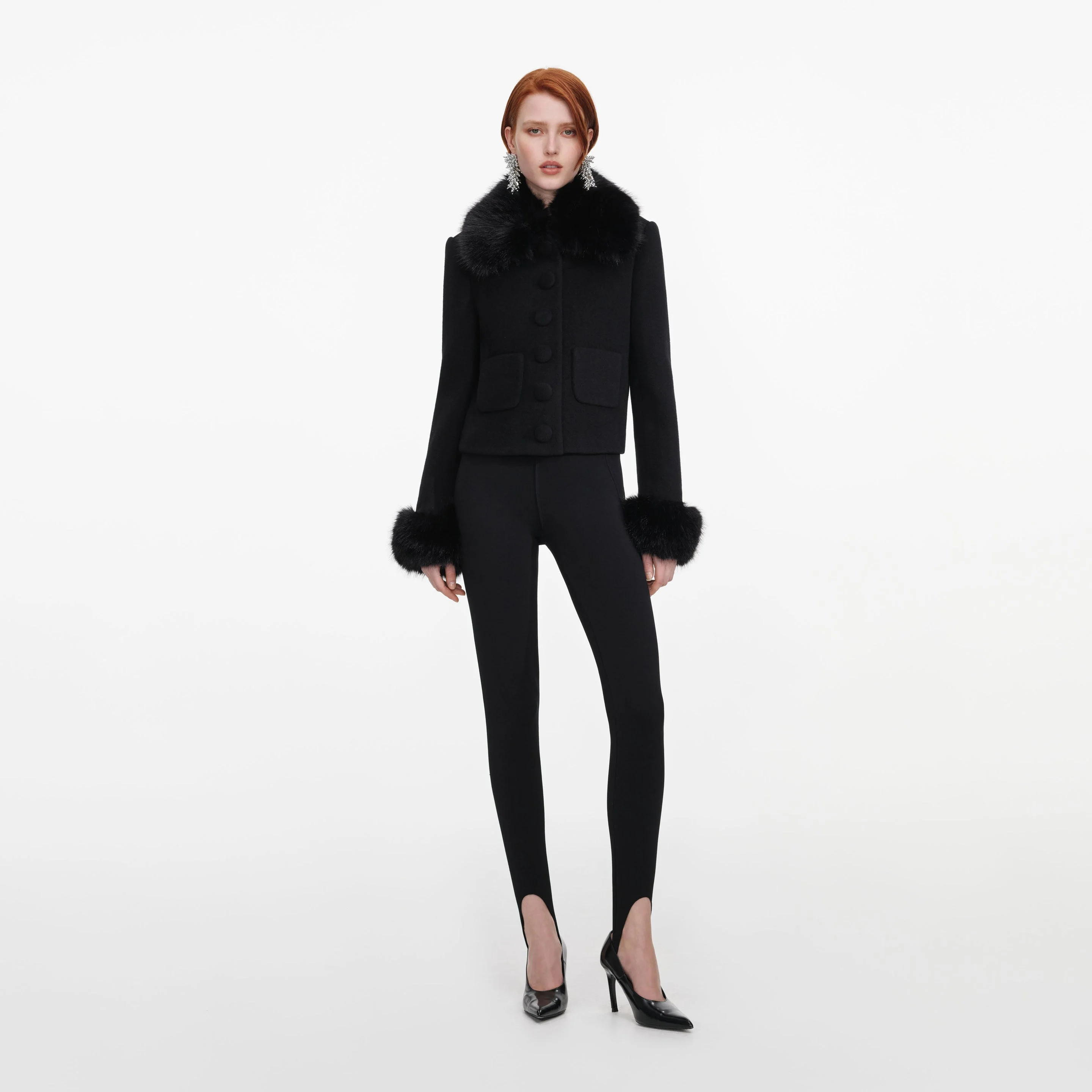 Black Wool Fur Cuff Jacket - 1