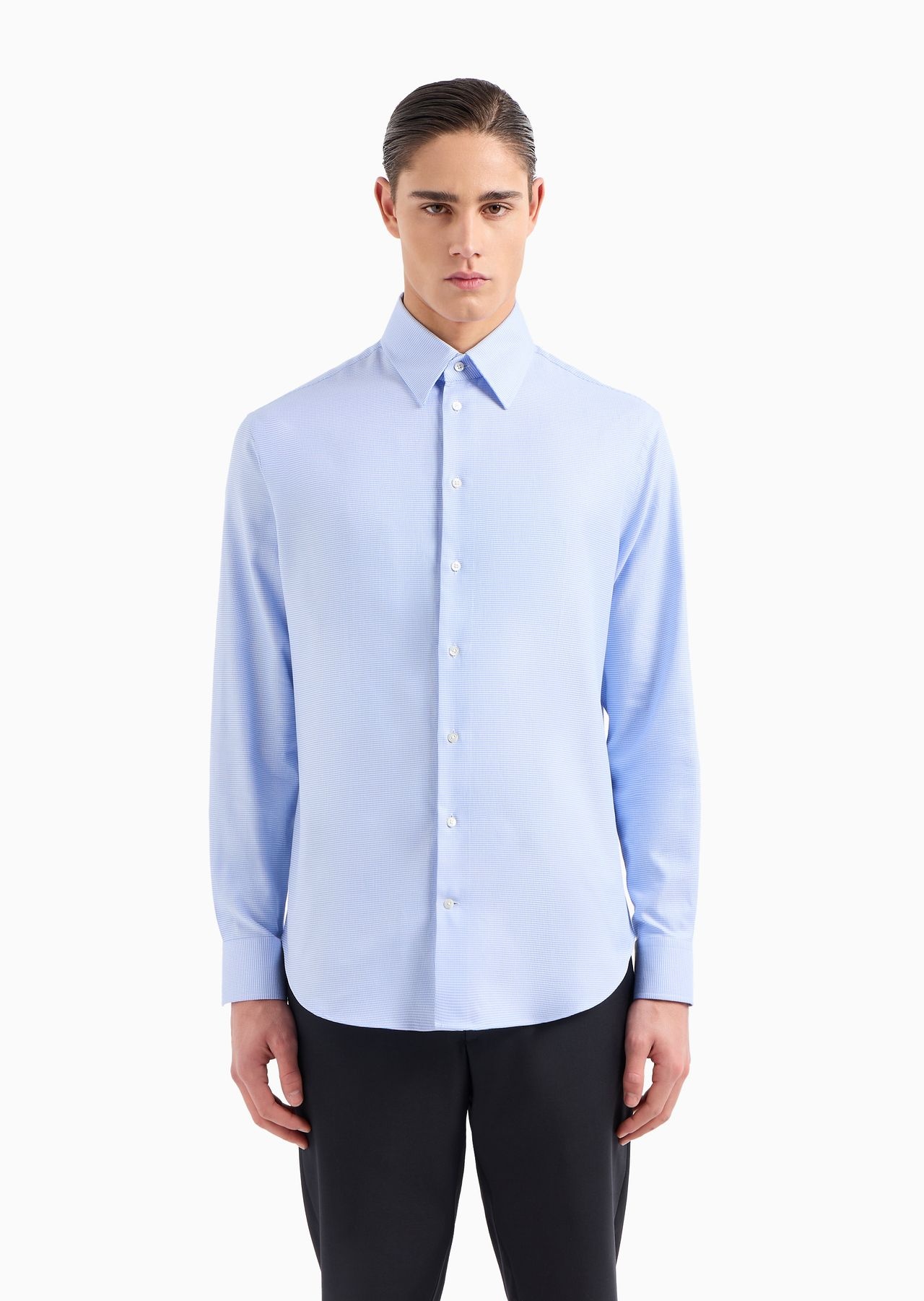 Textured cotton shirt with micro houndstooth motif - 2