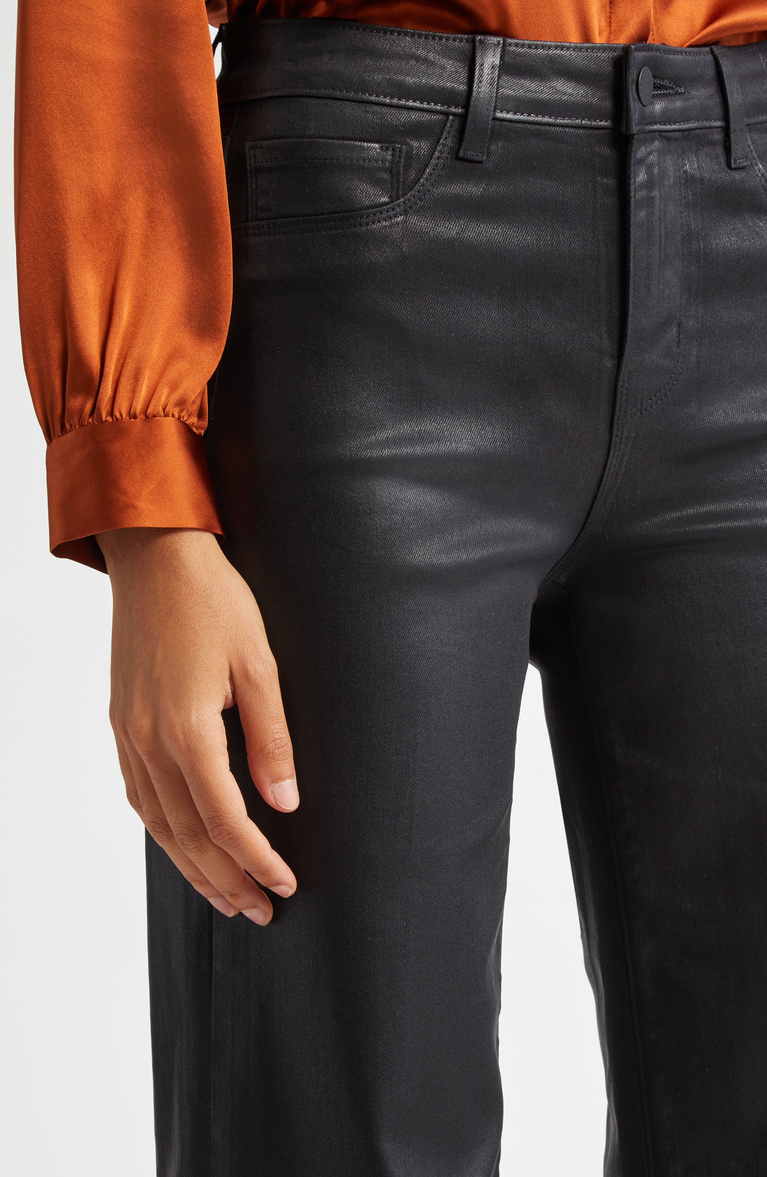 L'AGENCE Clayton High Waist Wide Leg Pants in Noir Coated at Nordstrom - 4