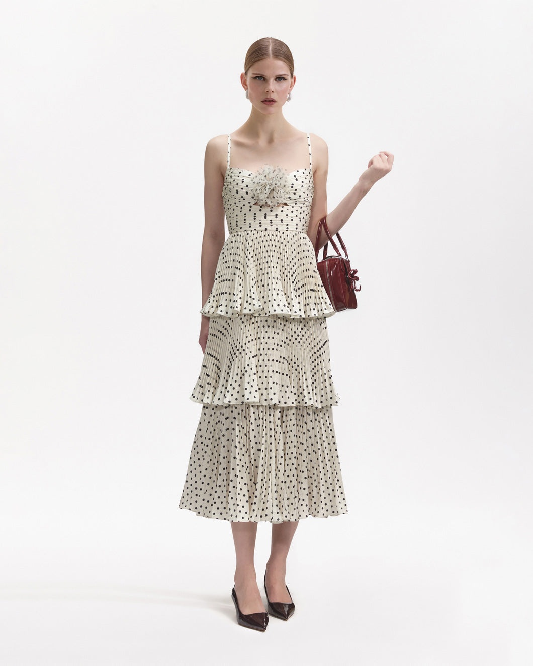 CREAM POLKA DOT TIERED MIDI DRESS - 5