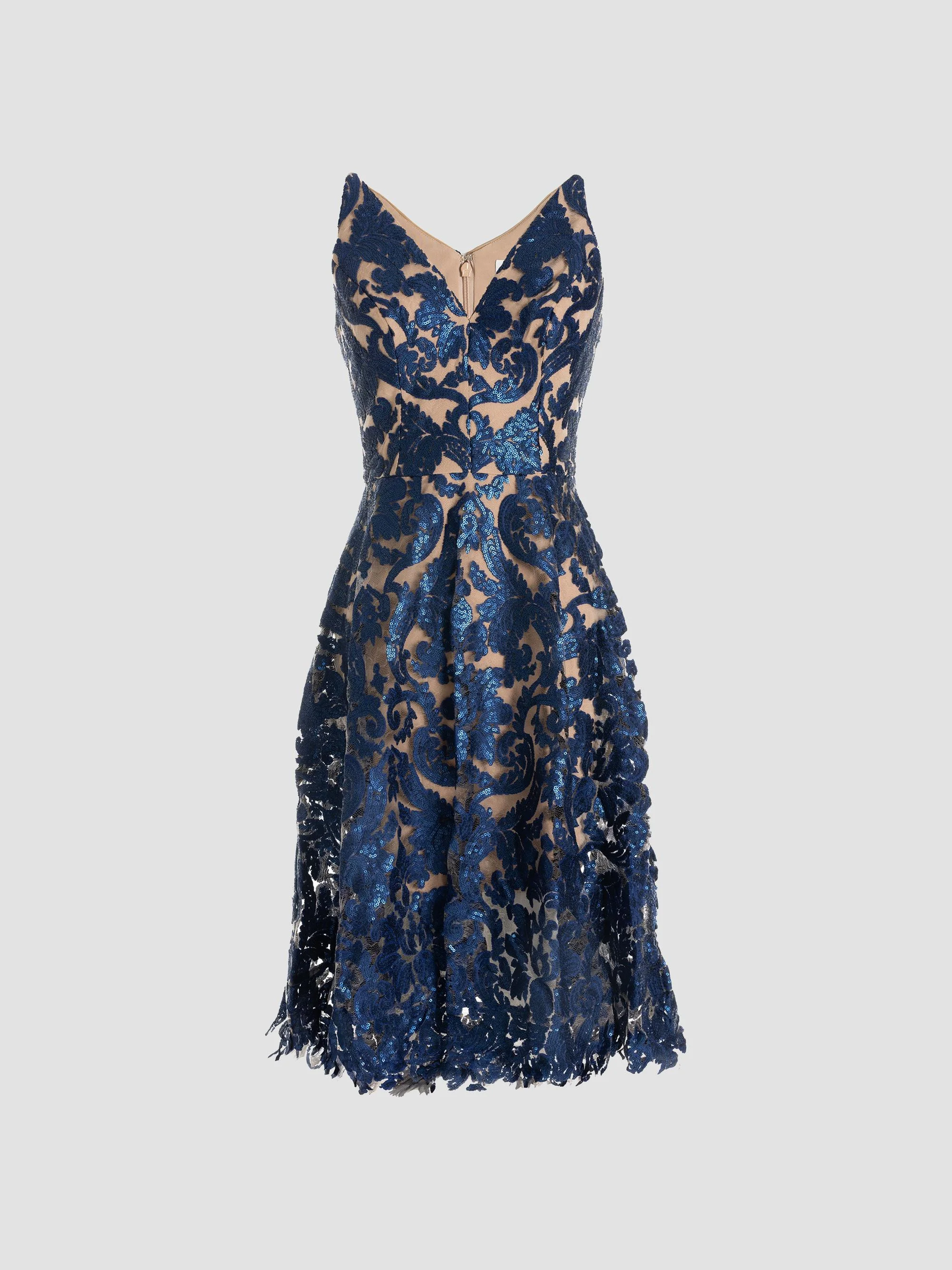 Women's Blair Sleeveless Sequin Lace Midi Dress - Navy Tan - 1
