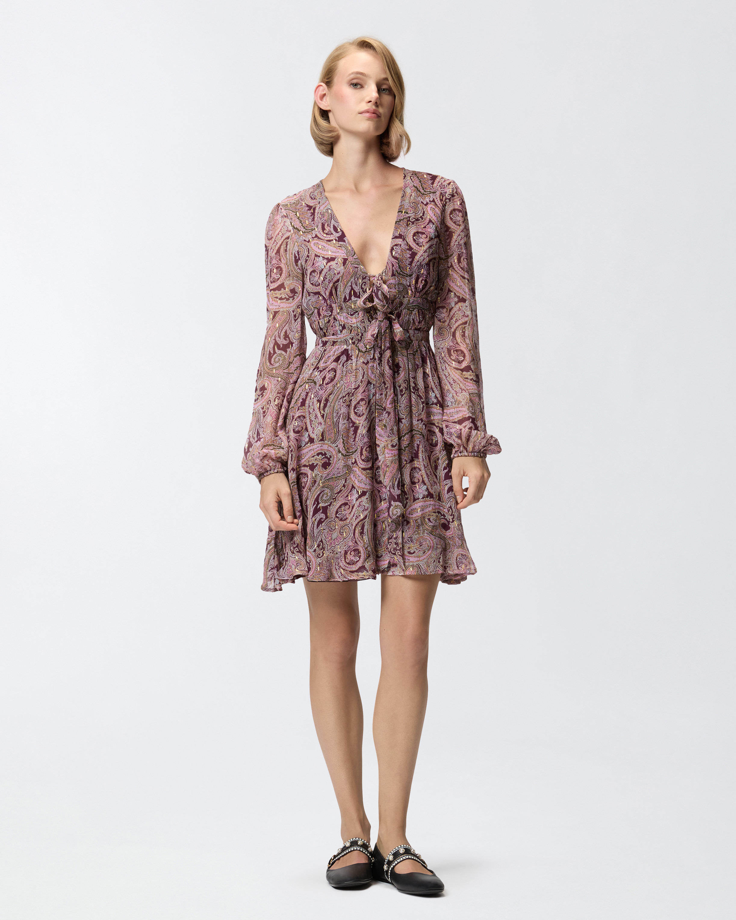 MINI DRESS WITH METALLIC CASHMERE PRINT - 3