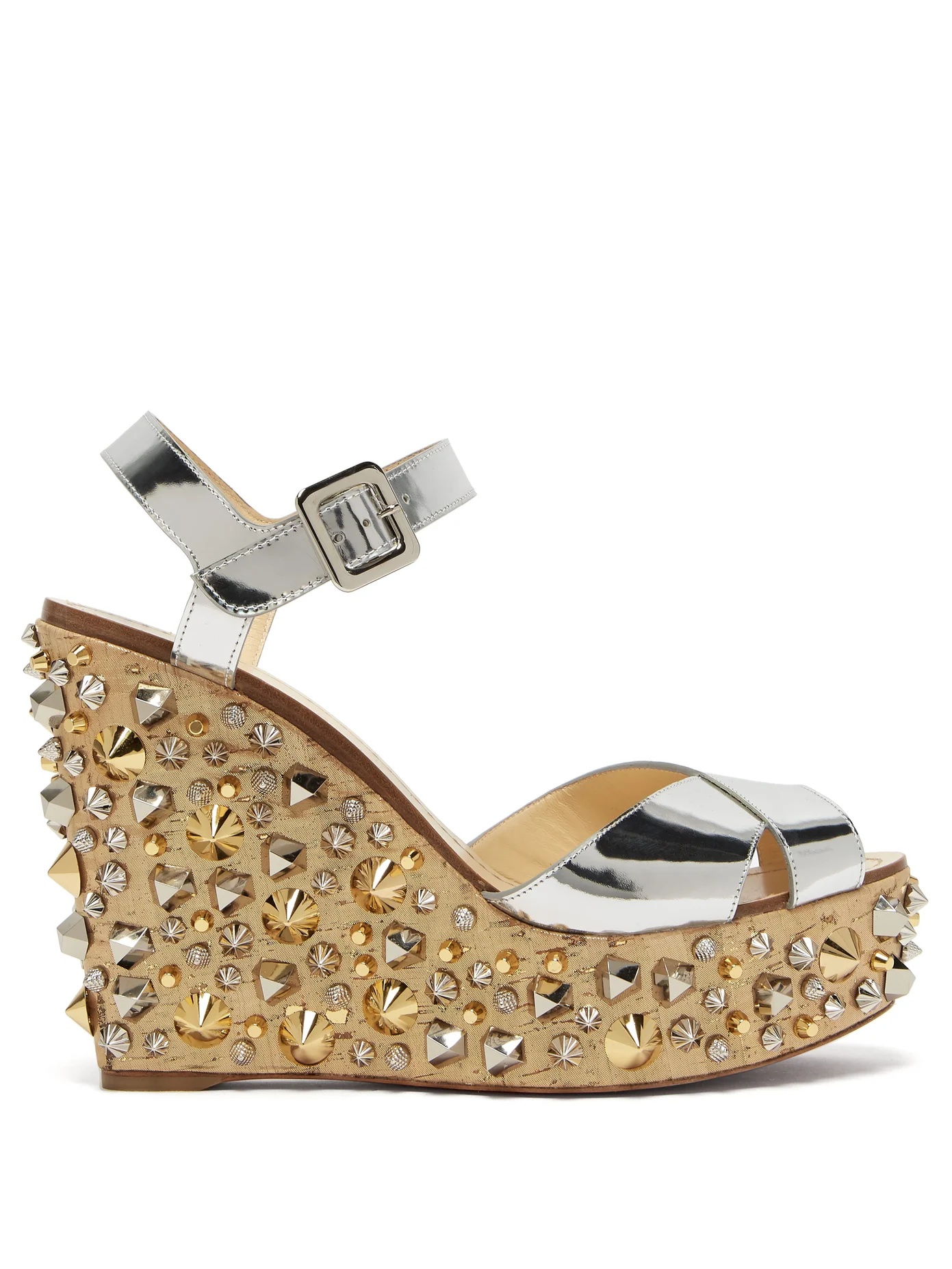 Almericca 120 cork lamé studded wedge sandals - 1