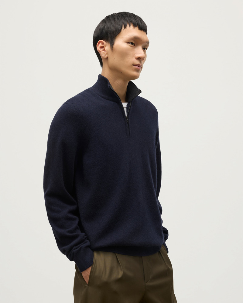 Johnstons of Elgin Rory Navy & Grey Classic Cashmere Contrast Zip Neck Jumper outlook