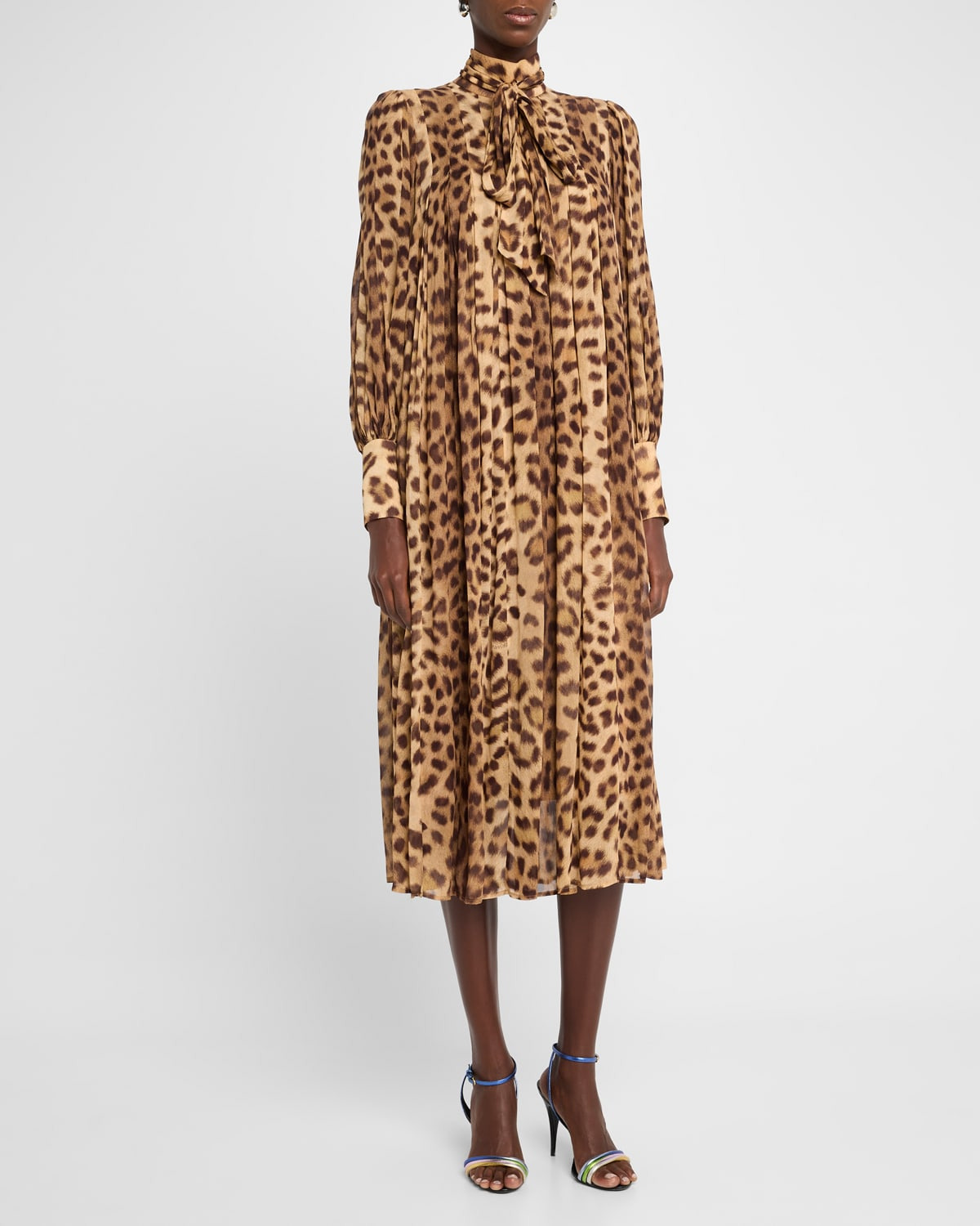 【Zimmermann】Crush tie-neck pleated leopard midi dress Zimmermann Crush Tie-Neck Midi Dress | Harrods US