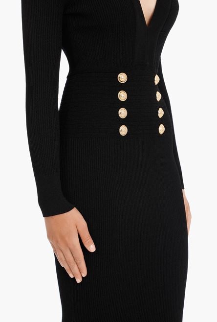 Long black knit dress with double-buttoned fastening - 6