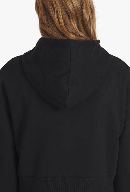 Cropped black cotton sweatshirt with gold Balmain logo - 8