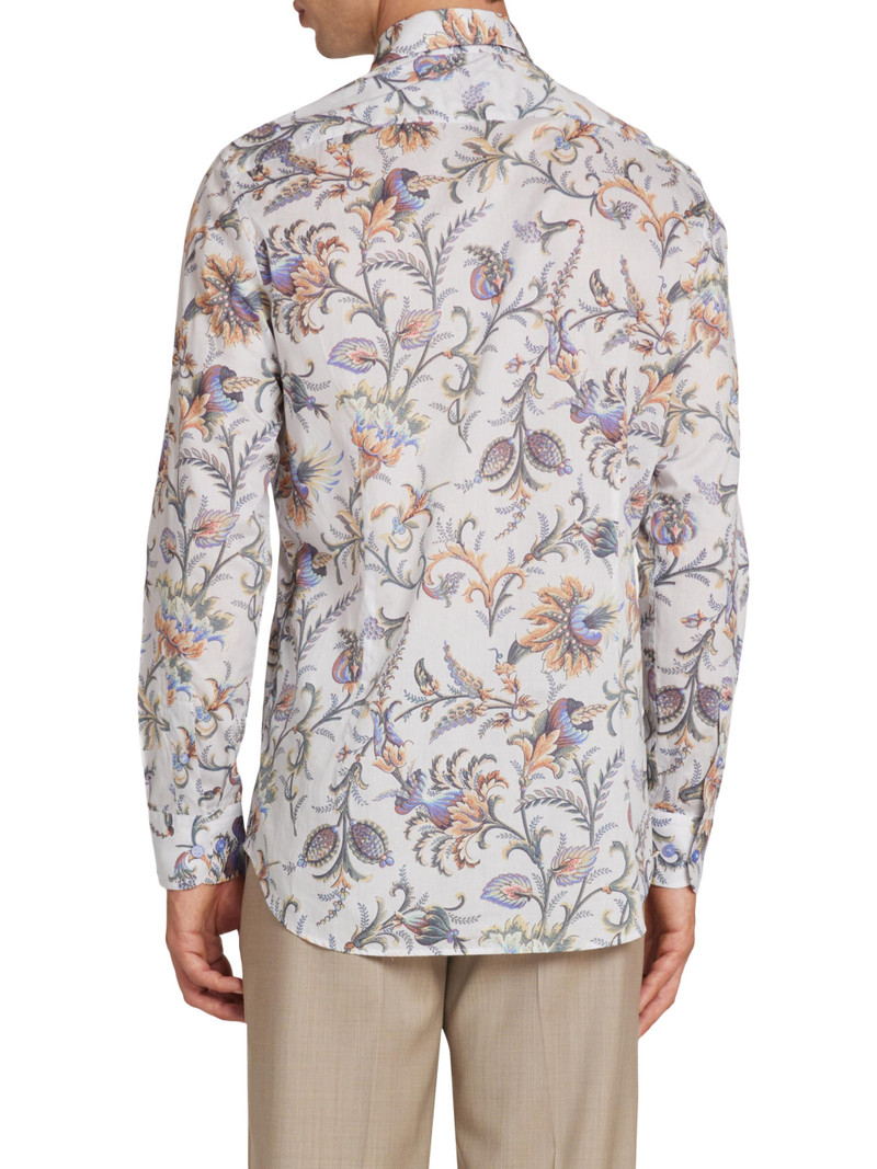 Men's Foliage-Print Cotton Button-Front Shirt - Printed Azure Base 5