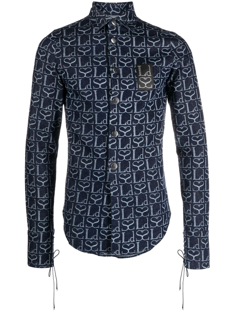 monogram-print logo-patch shirt 1