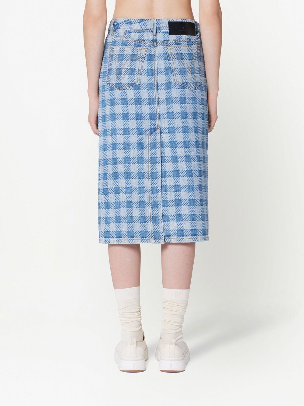 gingham denim pencil skirt - 5