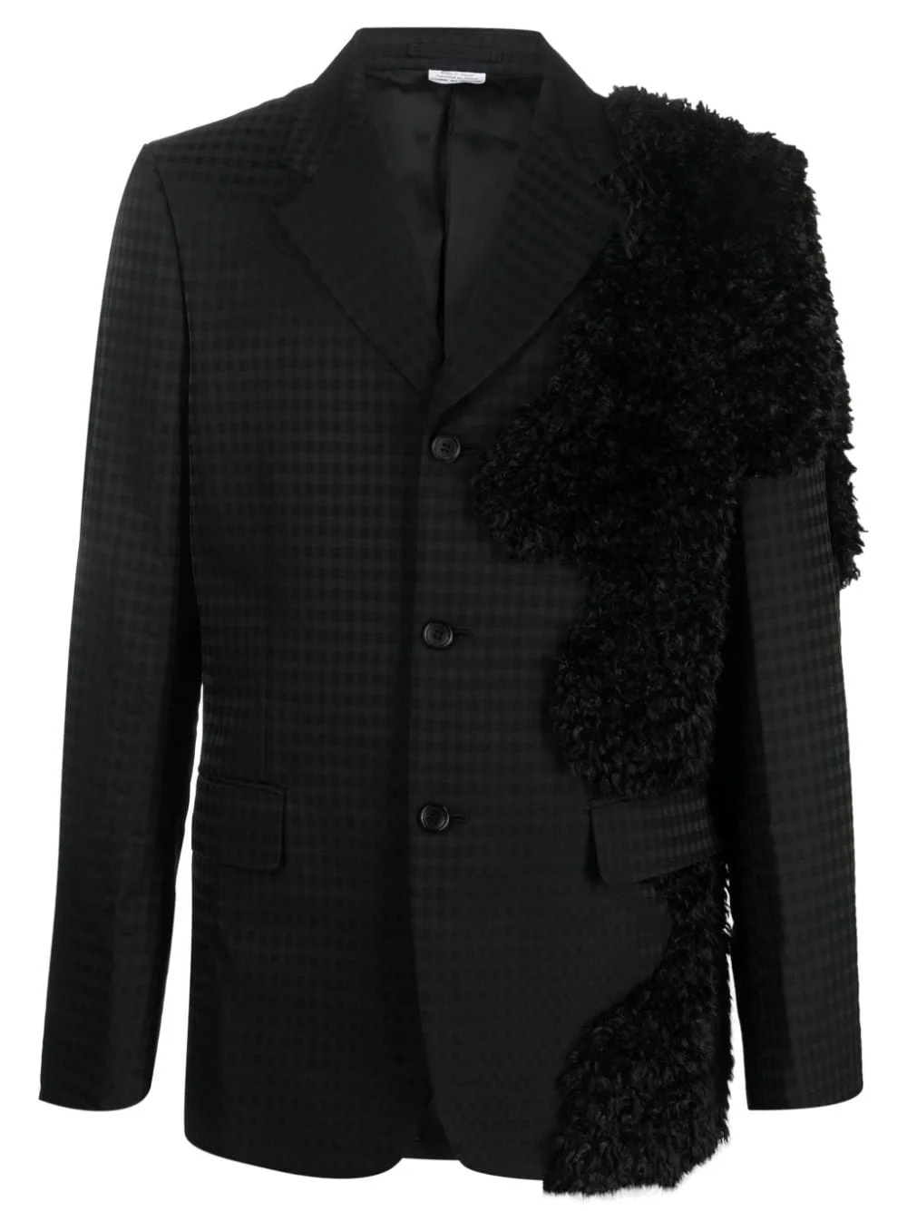 check-print shearling-detail blazer - 1